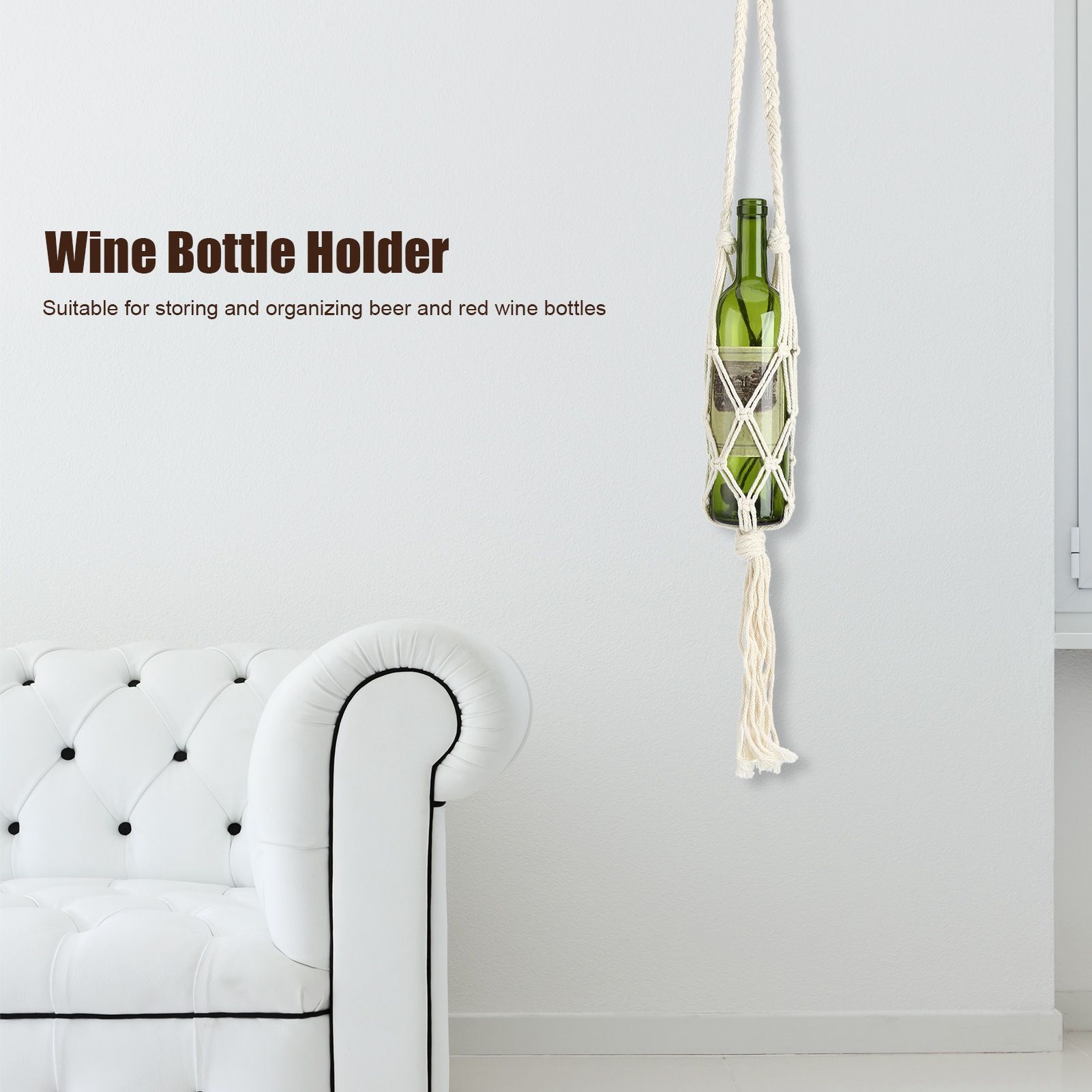 Wine Bottle Holder Bohemian Style Hand Knitting Cotton Rope Bottles Storage view 14