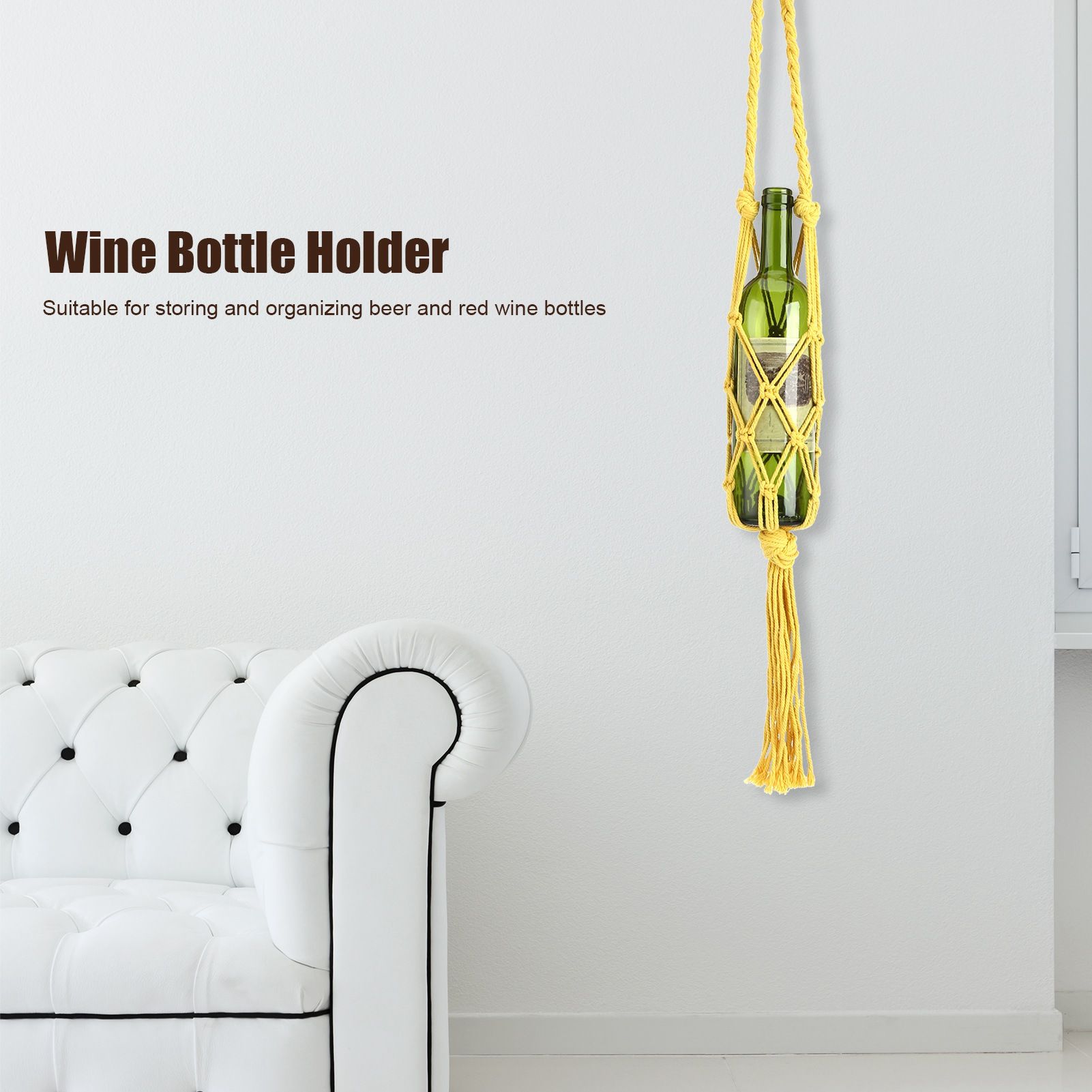 Wine Bottle Holder Bohemian Style Hand Knitting Cotton Rope Bottles Storage view 15