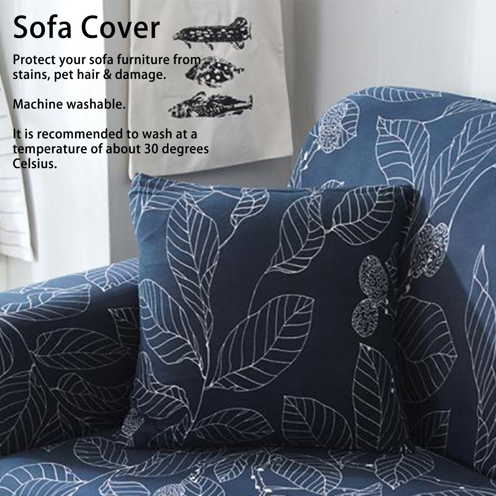 Blue Leaves Soft Elastic Sofa Cover Washable Sofa Slipcover Furniture view 15