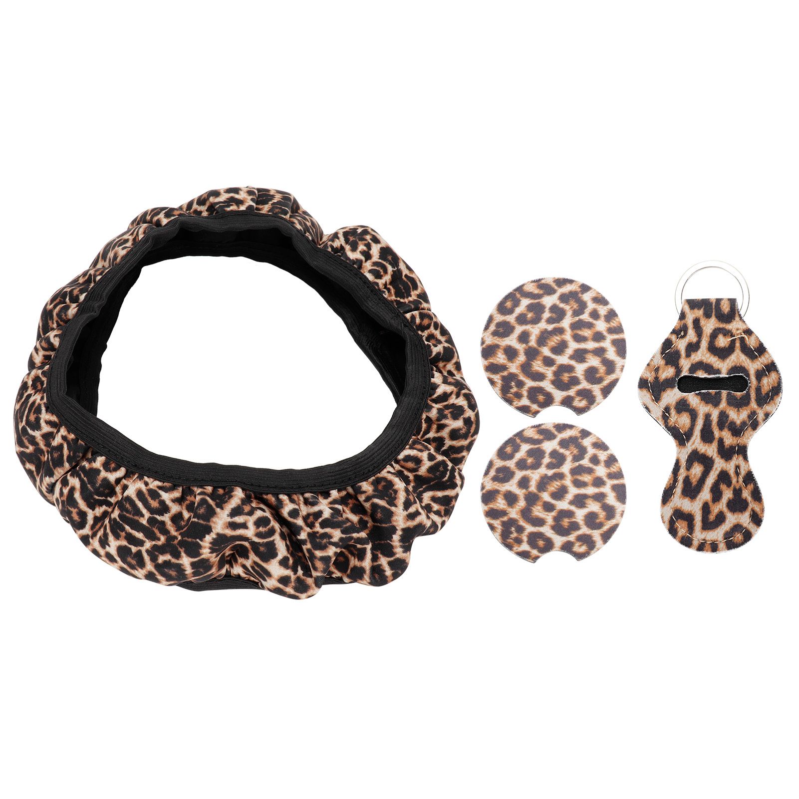 4PCS Universal Steering Wheel Cover Cup Holder Coasters Keyring Set Car — image 1