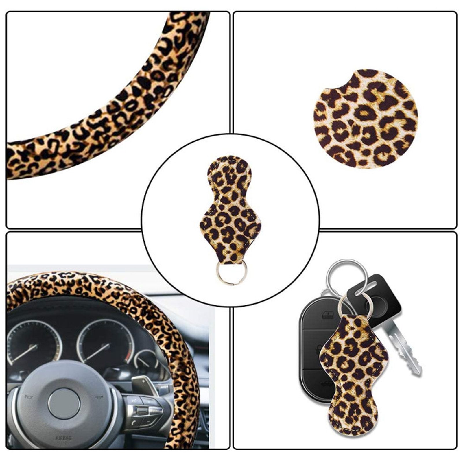 4PCS Universal Steering Wheel Cover Cup Holder Coasters Keyring Set Car view 11