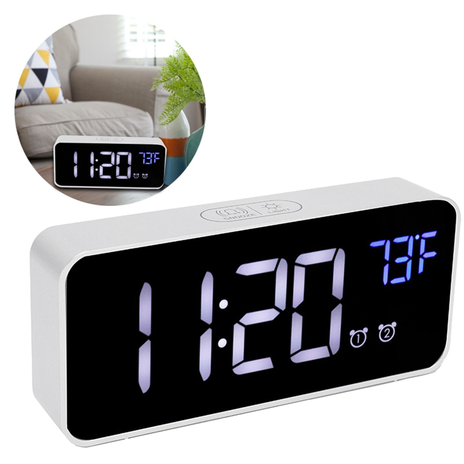 LED Digital Alarm Clock Thermometer with Snooze USB Charging Bedroom Office view 9