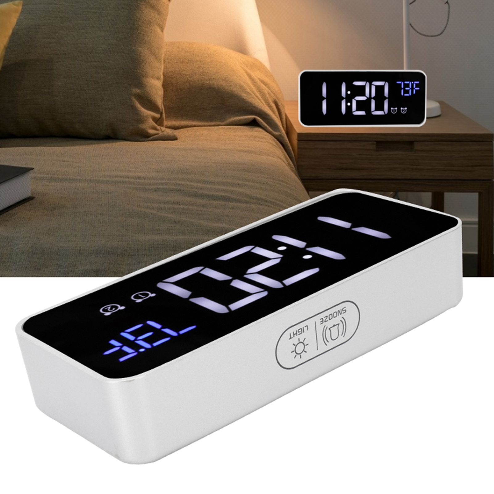 LED Digital Alarm Clock Thermometer with Snooze USB Charging Bedroom Office view 10