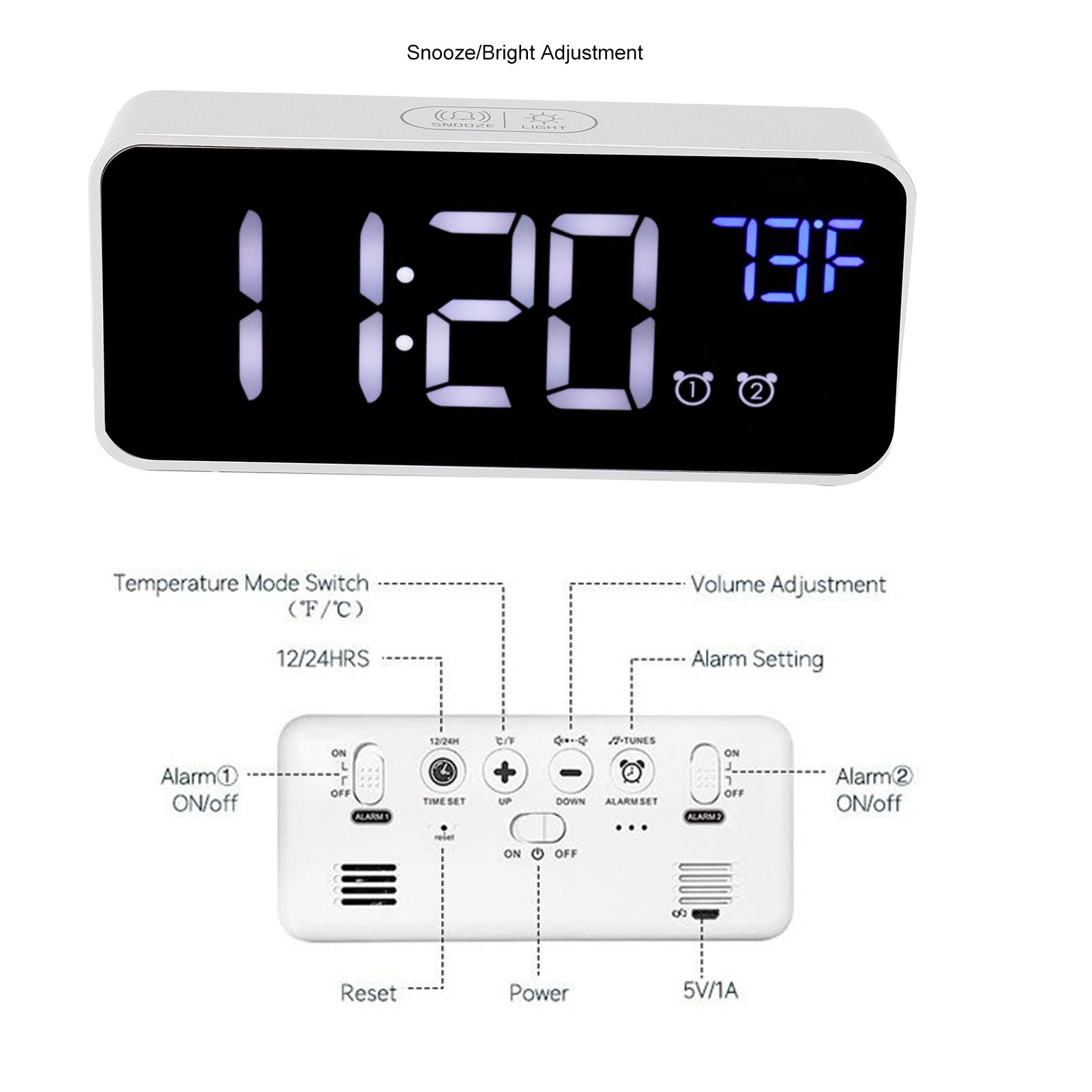LED Digital Alarm Clock Thermometer with Snooze USB Charging Bedroom Office view 15