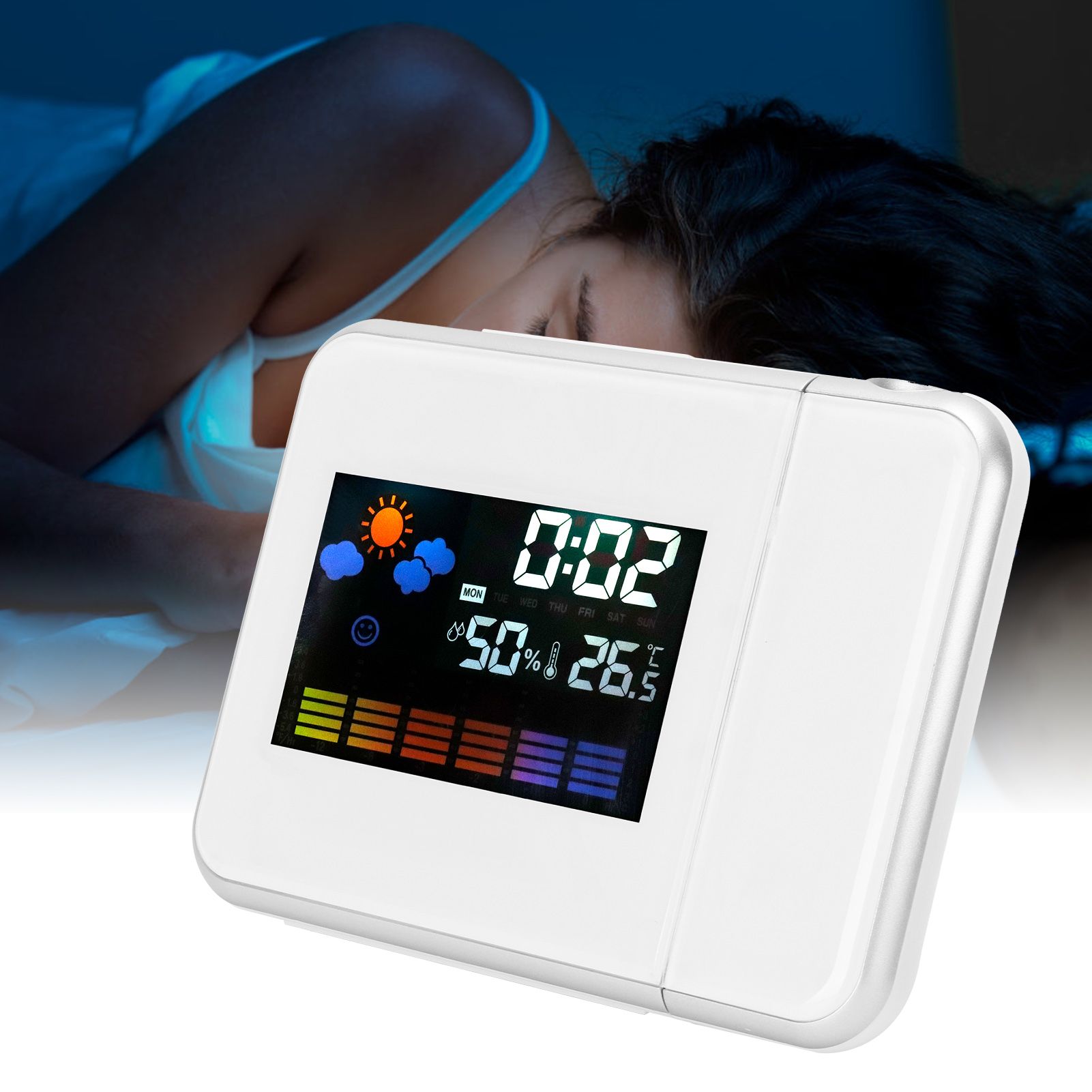 Indoor Projection LED Clock Thermometer Hygrometer Weather Forecast Snooze view 12