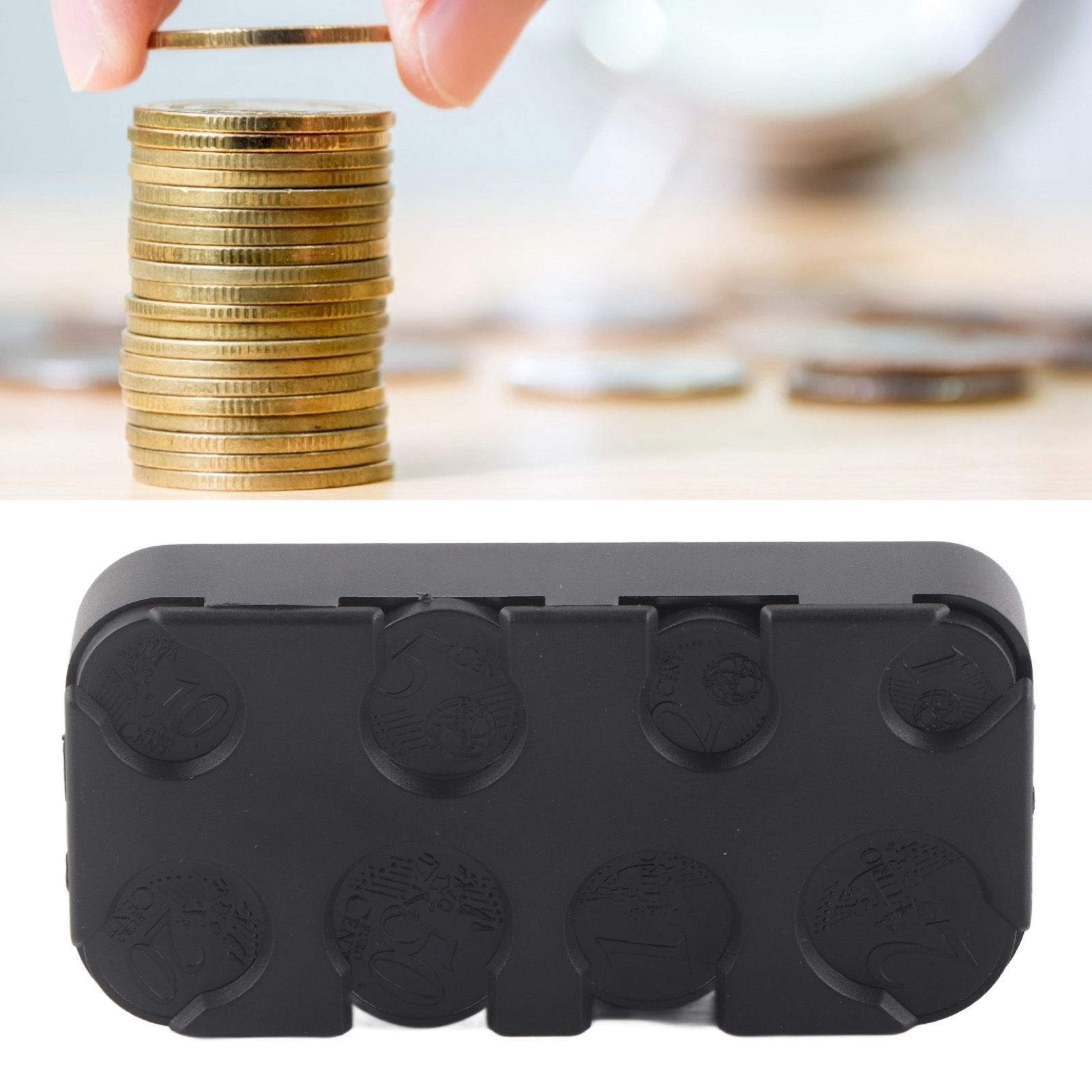 Rectangle Euro Coin Dispenser Plastic Coin Holders Storage Box Organizer Car Use view 12