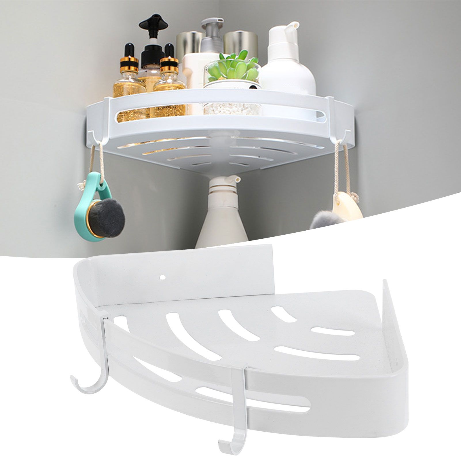 White Toilet Triangular Basket Hotel Bathroom Single Layer Aluminum Shelf for view 11