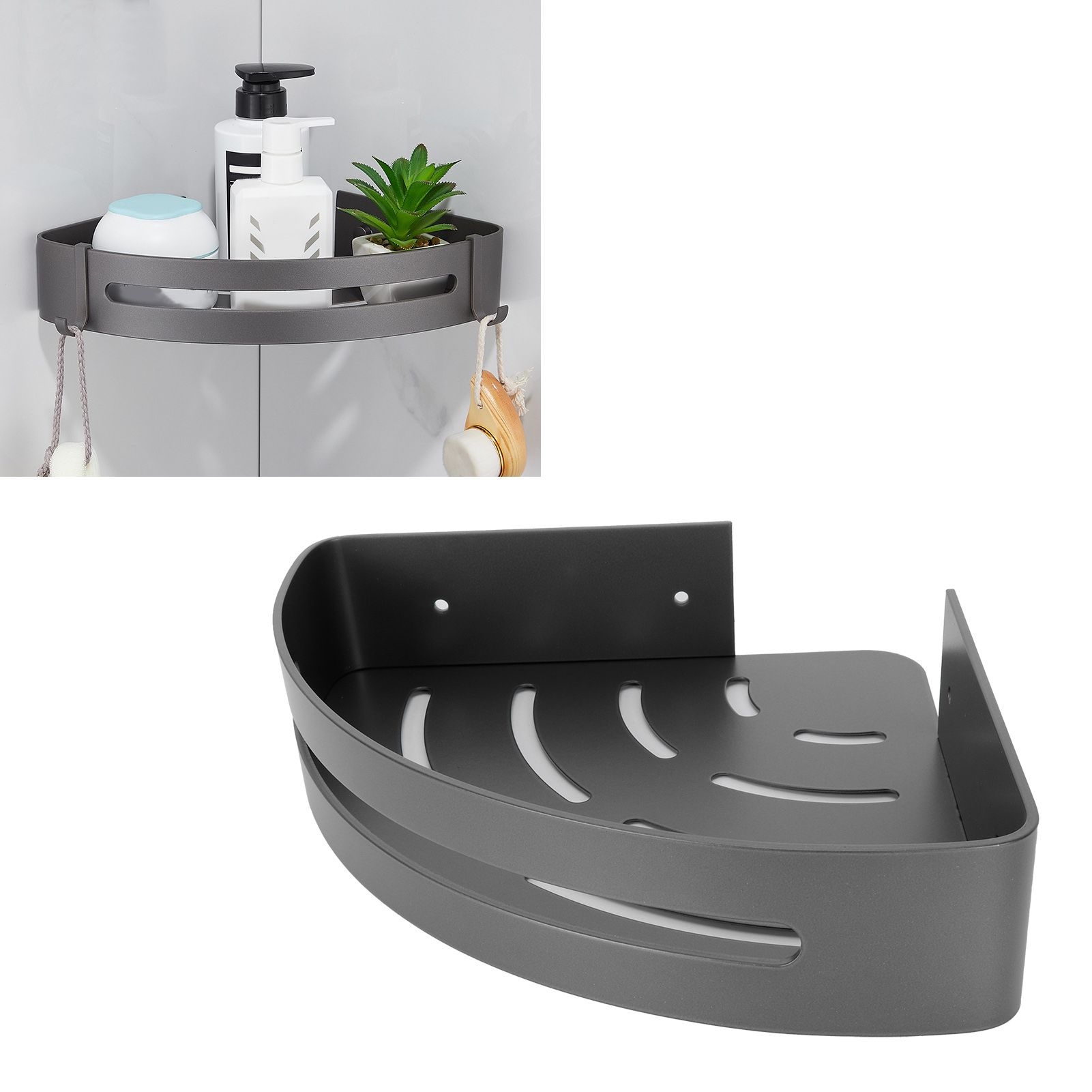 Gray Corner Shelf Space Aluminum Triangular Storage Rack Organizer Bathroom view 11