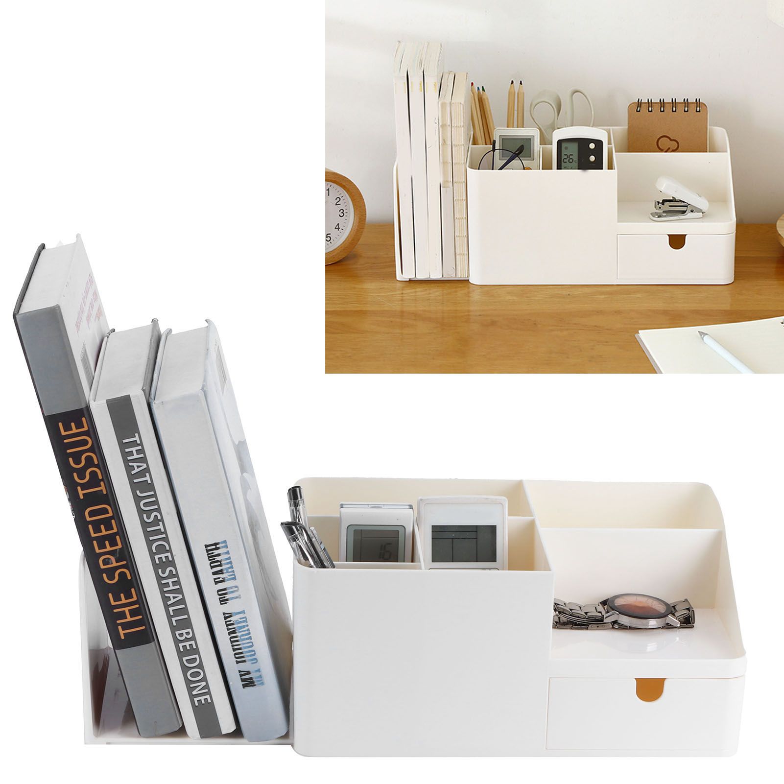 Drawer Type Desk Storage Box Book Stand Stationery Remote Control Holder for view 11