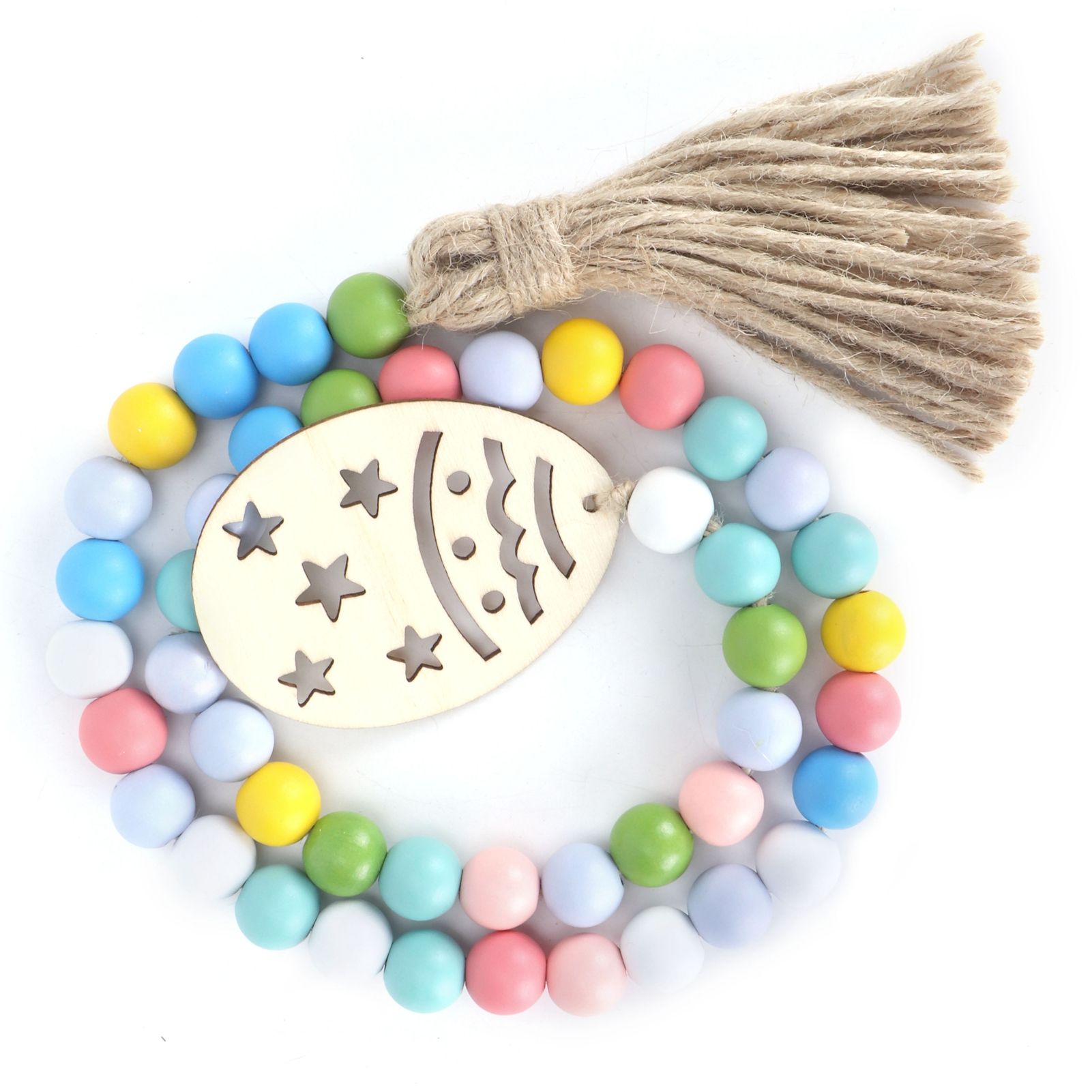 Easter Wood Bead Garland Colorful Beads Pendant Ornament Home Room Decoration 85cm view 2