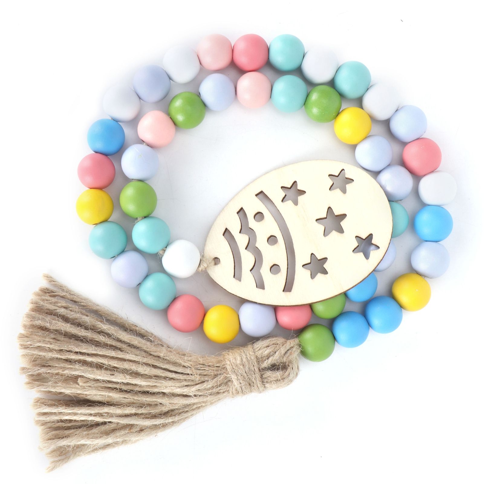 Easter Wood Bead Garland Colorful Beads Pendant Ornament Home Room Decoration 85cm view 3