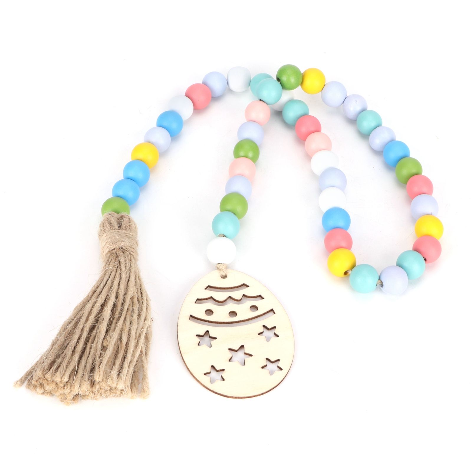 Easter Wood Bead Garland Colorful Beads Pendant Ornament Home Room Decoration 85cm view 4