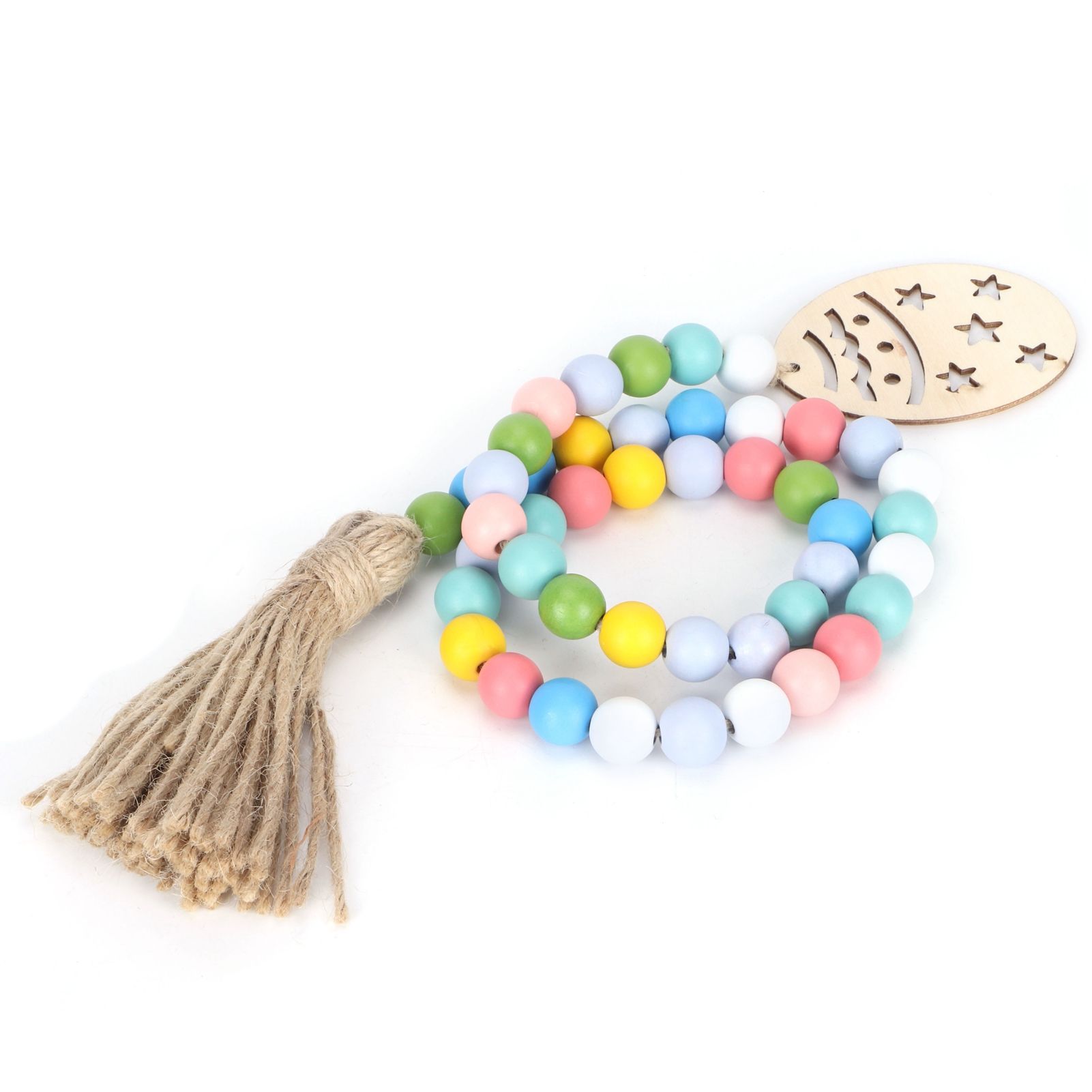 Easter Wood Bead Garland Colorful Beads Pendant Ornament Home Room Decoration 85cm view 5