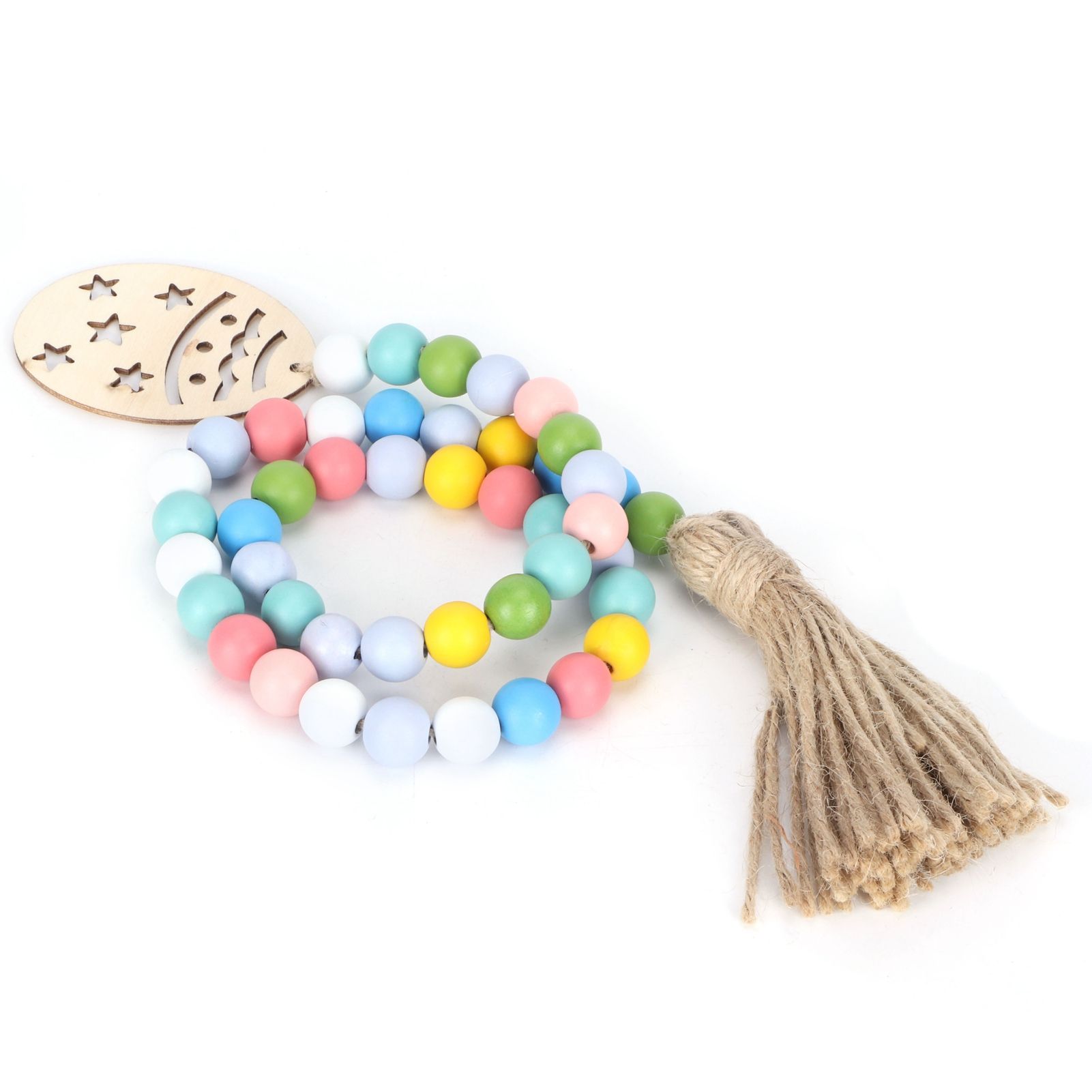 Easter Wood Bead Garland Colorful Beads Pendant Ornament Home Room Decoration 85cm view 6
