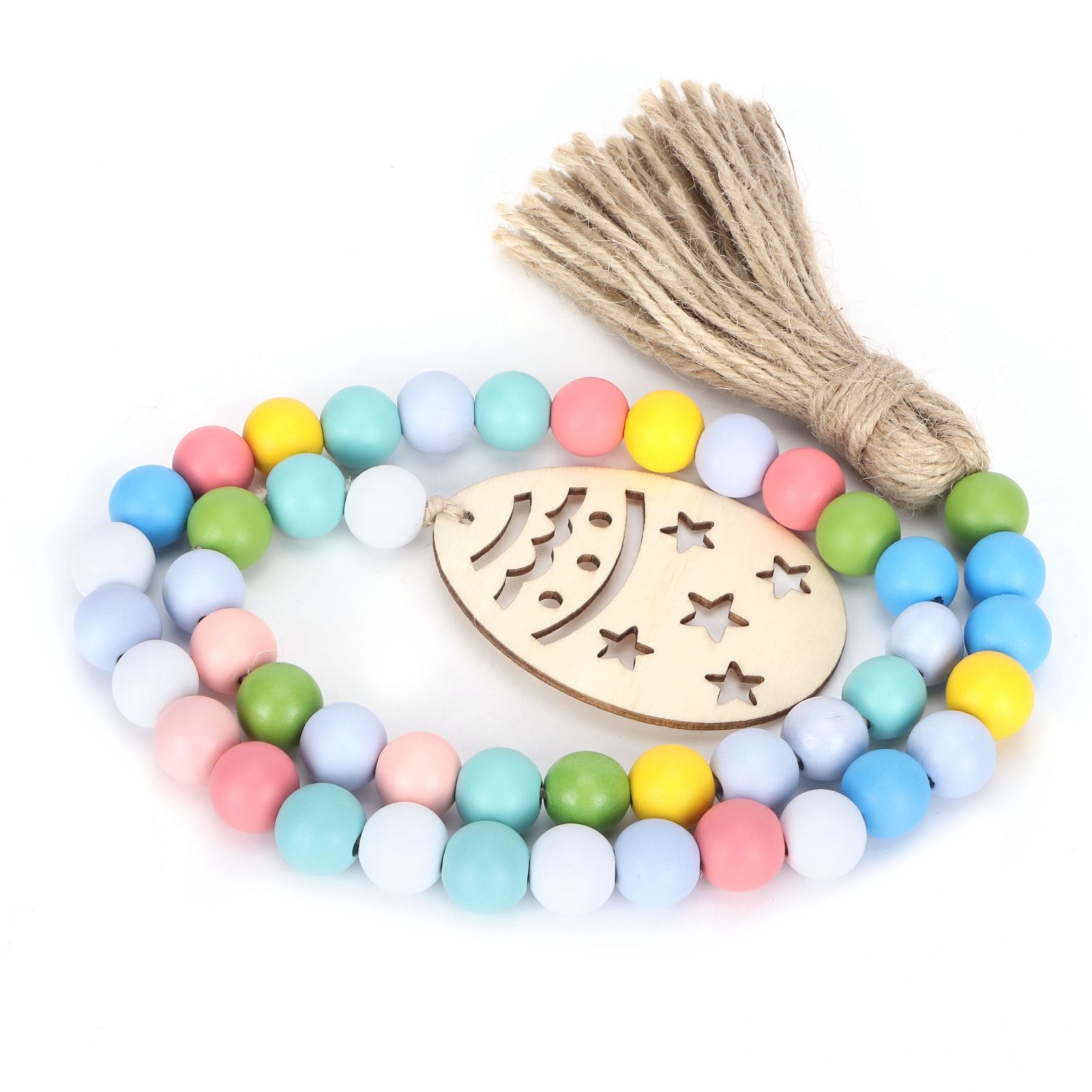 Easter Wood Bead Garland Colorful Beads Pendant Ornament Home Room Decoration 85cm view 10