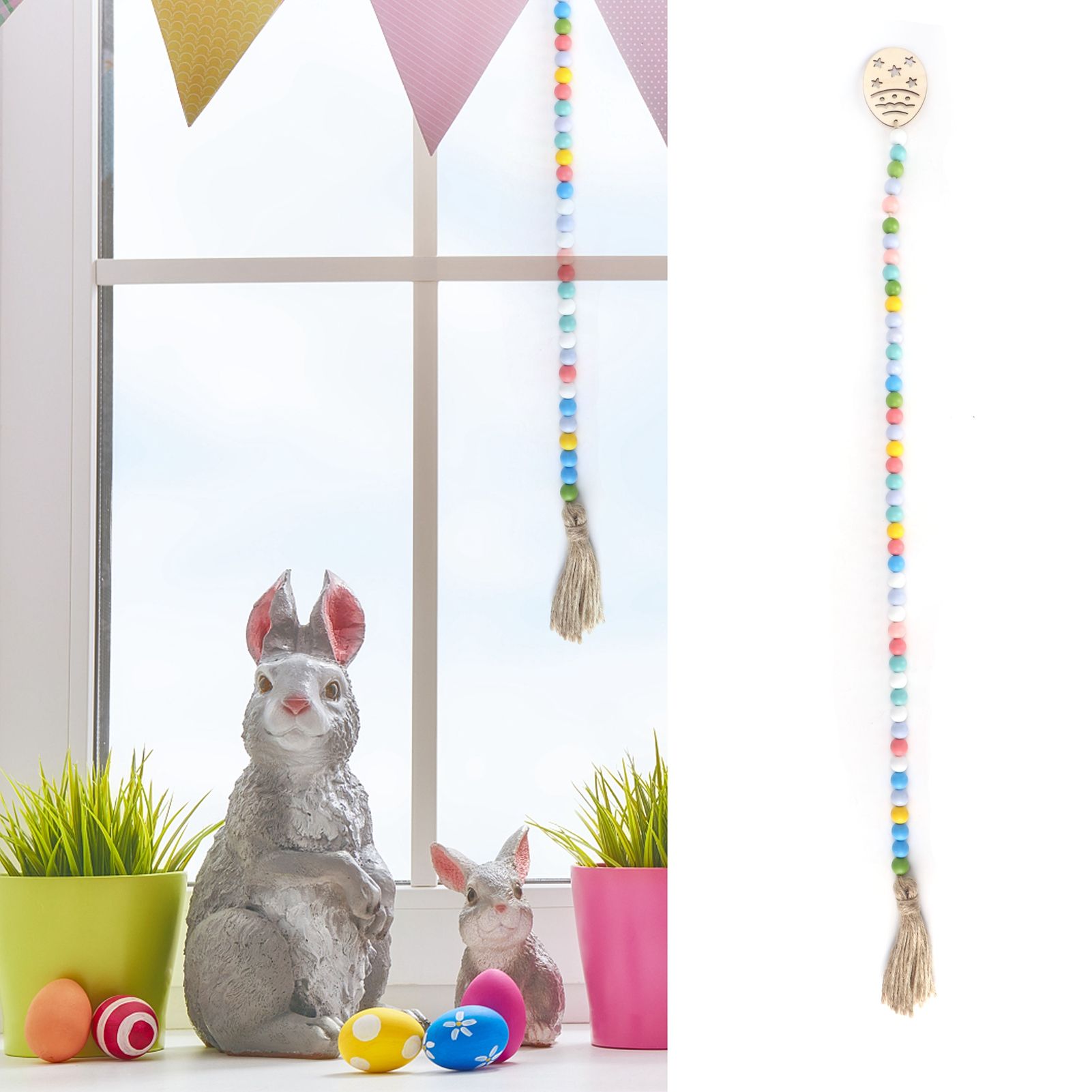 Easter Wood Bead Garland Colorful Beads Pendant Ornament Home Room Decoration 85cm view 11