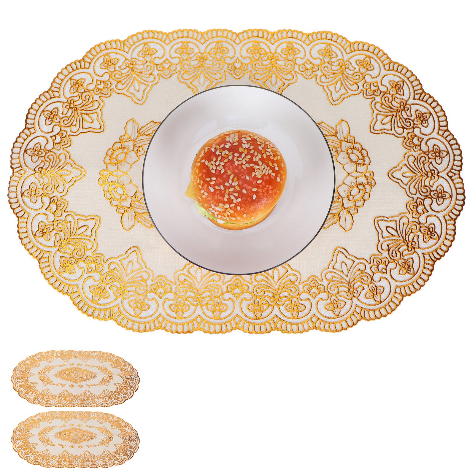 2Pcs PVC Table Mat Gold Placemats Cup Coaster Pad Kitchen Restaurant Wedding view 10