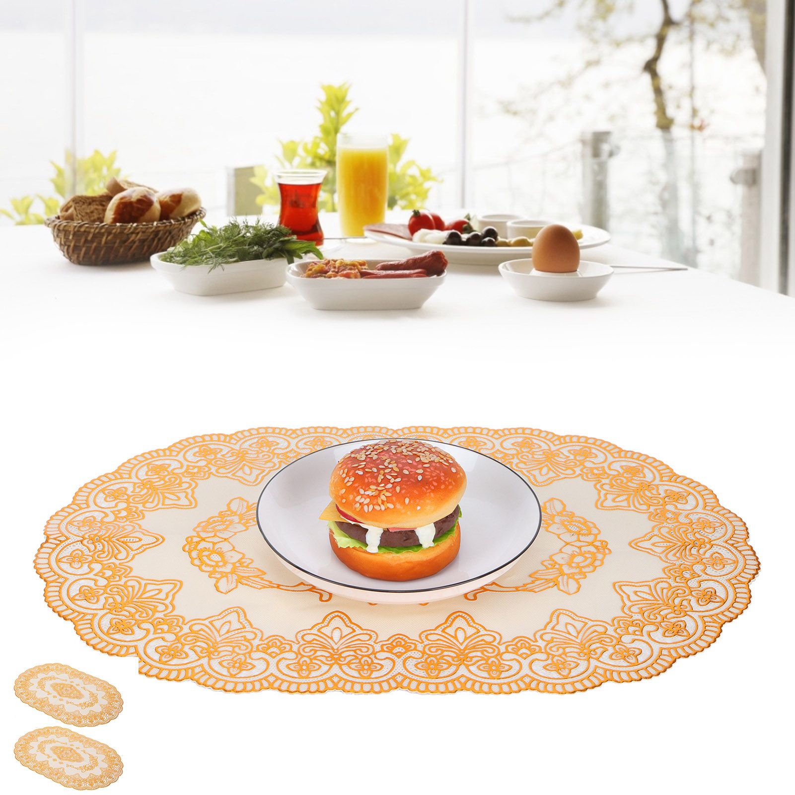 2Pcs PVC Table Mat Gold Placemats Cup Coaster Pad Kitchen Restaurant Wedding view 11