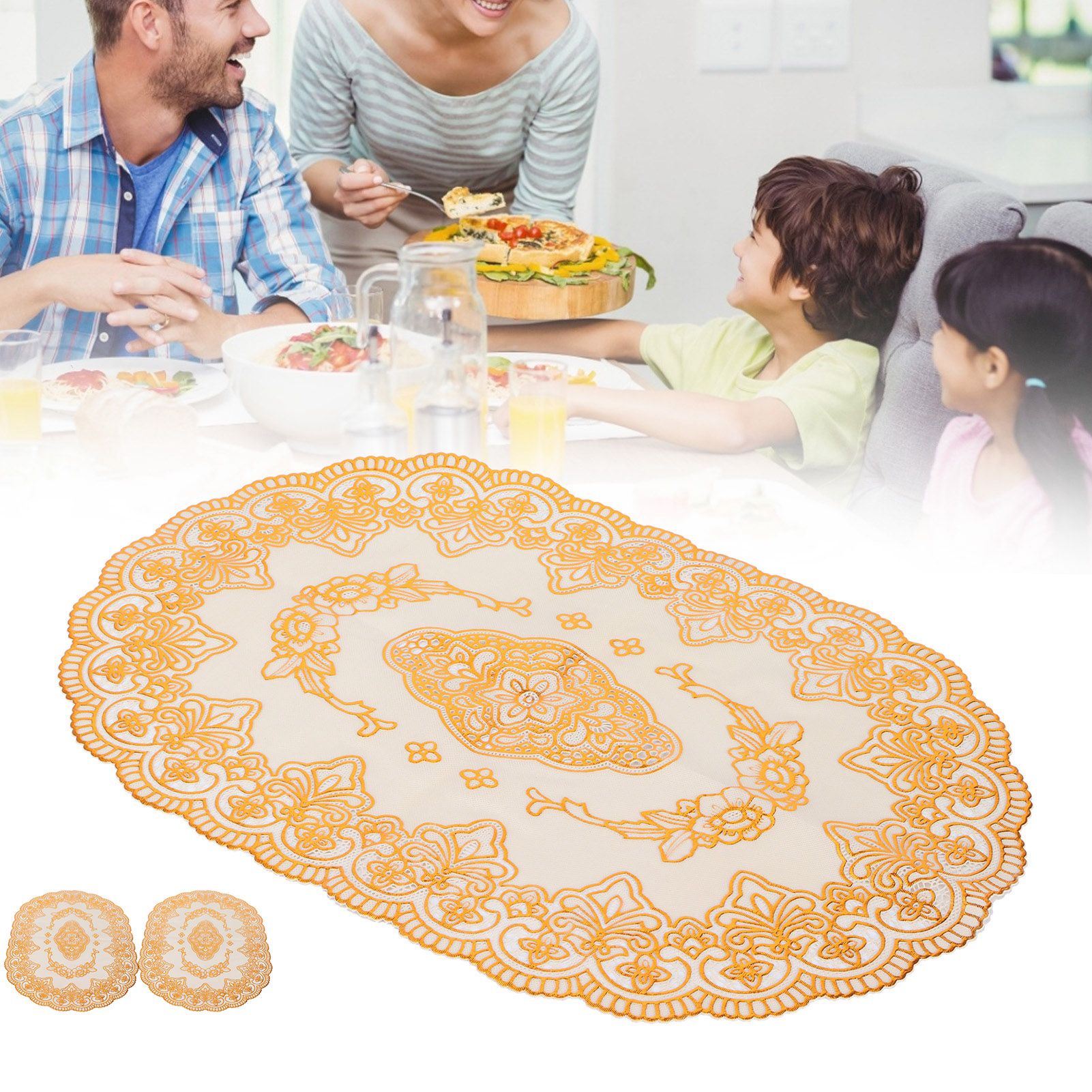 2Pcs PVC Table Mat Gold Placemats Cup Coaster Pad Kitchen Restaurant Wedding view 12
