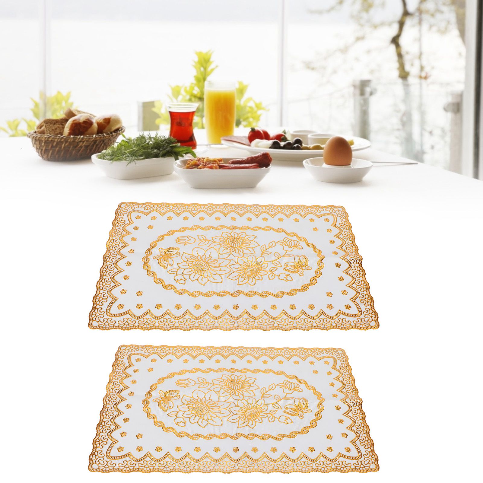 2PCS 30cmx45cm PVC Table Mat Gold Placemats Cup Coaster Pad Kitchen Wedding view 11