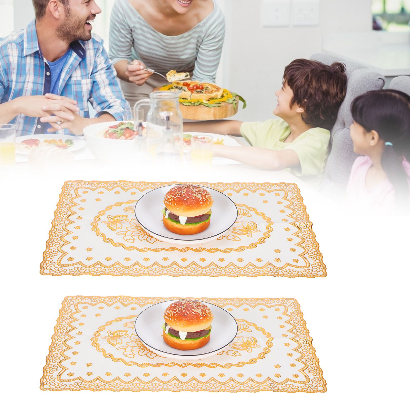 2PCS 30cmx45cm PVC Table Mat Gold Placemats Cup Coaster Pad Kitchen Wedding view 12