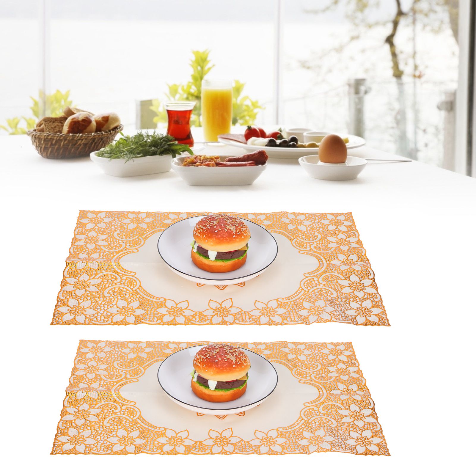 2PCS 30cmx45cm PVC Table Mat Gold Placemats Cup Coaster Pad Kitchen Wedding view 11