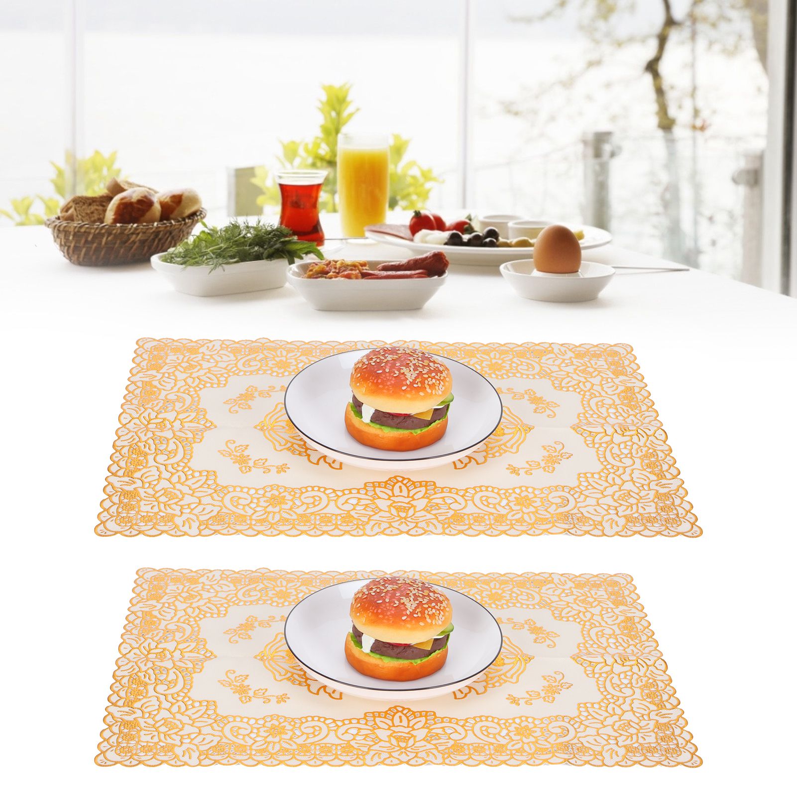 2PCS 30cmx45cm PVC Table Mat Gold Placemats Cup Coaster Pad Kitchen Wedding view 11