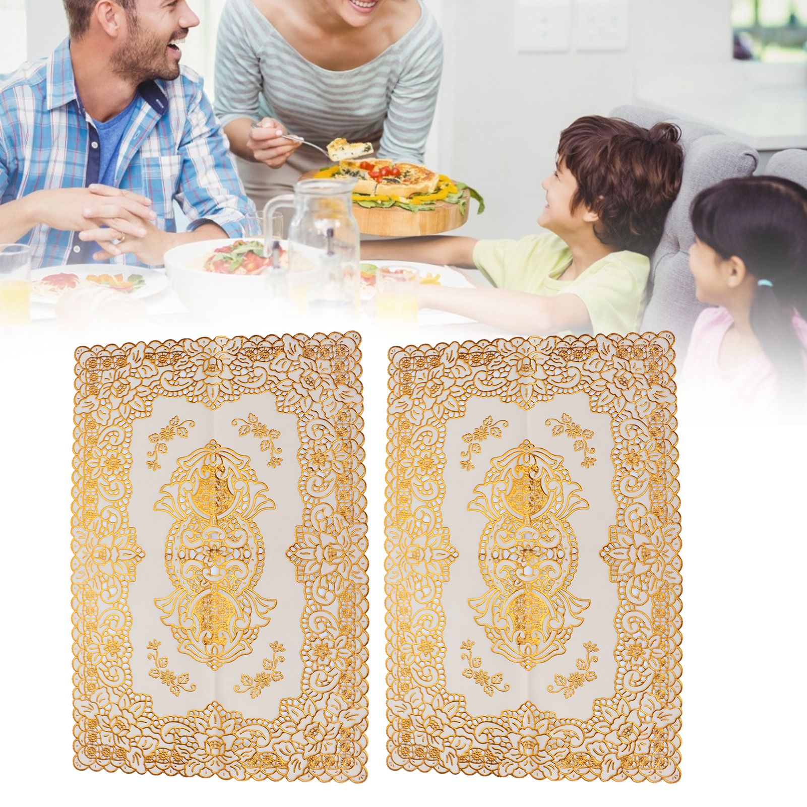 2PCS 30cmx45cm PVC Table Mat Gold Placemats Cup Coaster Pad Kitchen Wedding view 12