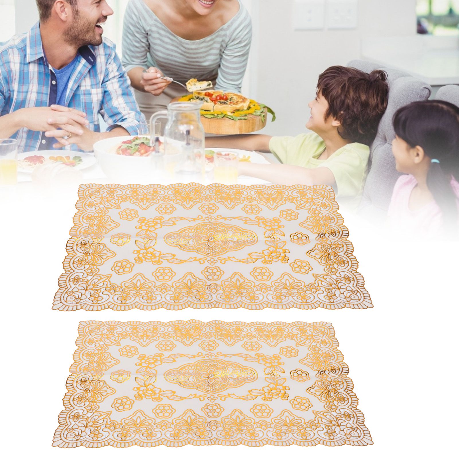 2PCS 30cmx45cm PVC Table Mat Gold Placemats Cup Coaster Pad Kitchen Wedding view 12