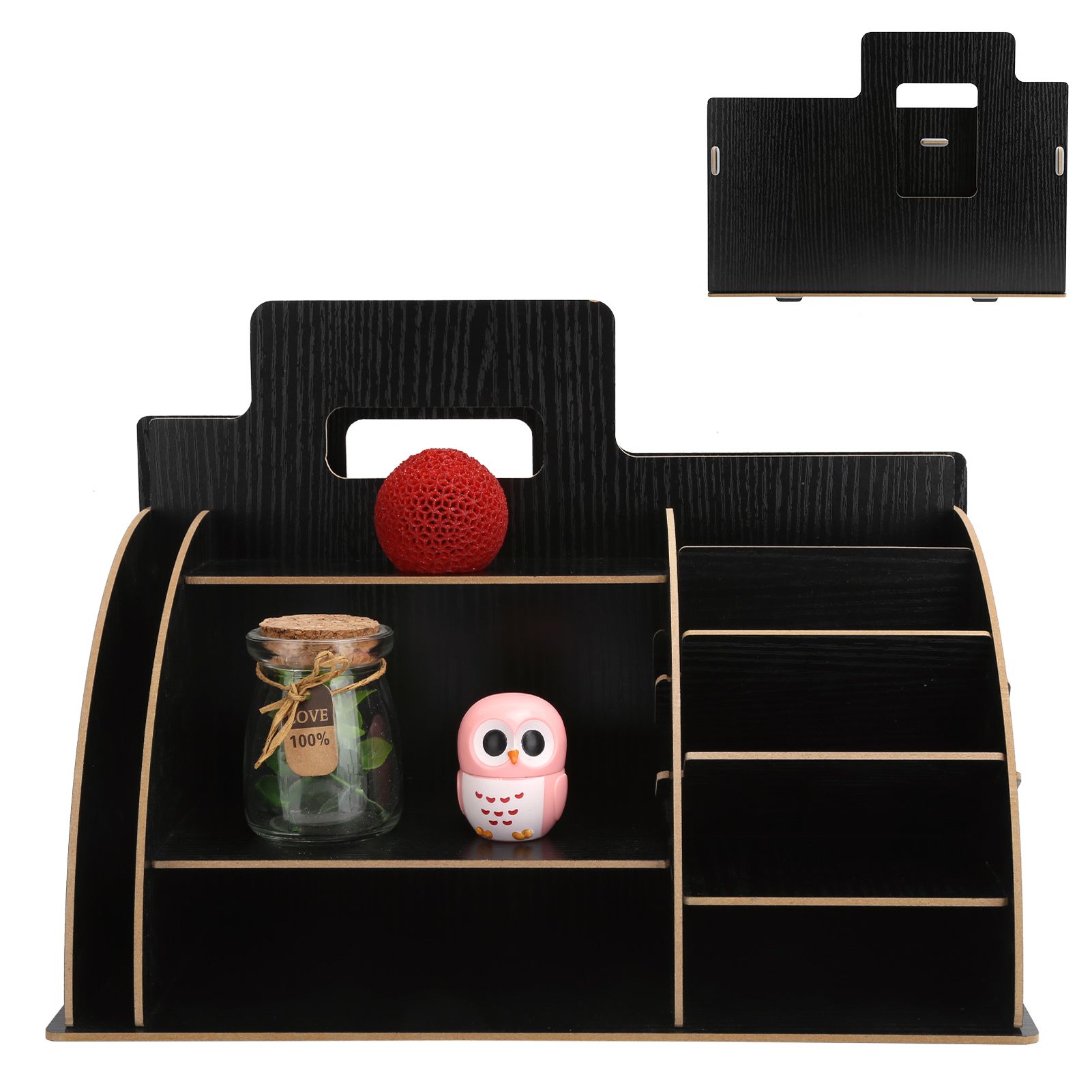 Wood Desktop Organizer Innovative Cosmetics Stationery Storage Rack for Home view 10