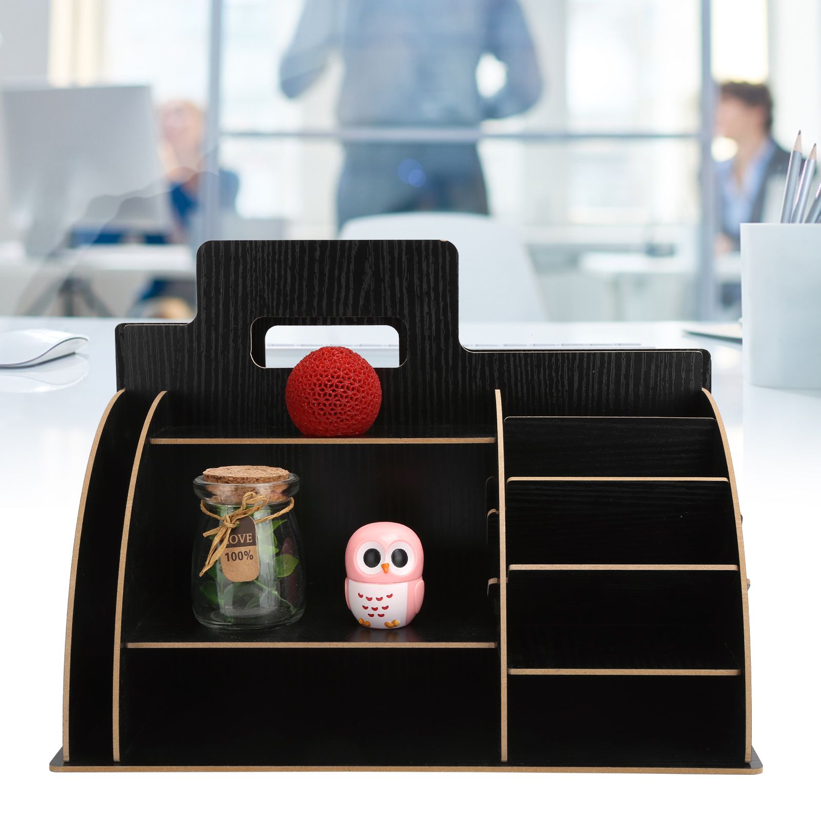 Wood Desktop Organizer Innovative Cosmetics Stationery Storage Rack for Home view 11
