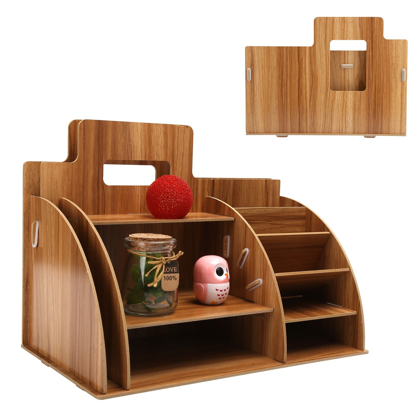 Wood Desktop Organizer Innovative Cosmetics Stationery Storage Rack for Home view 6