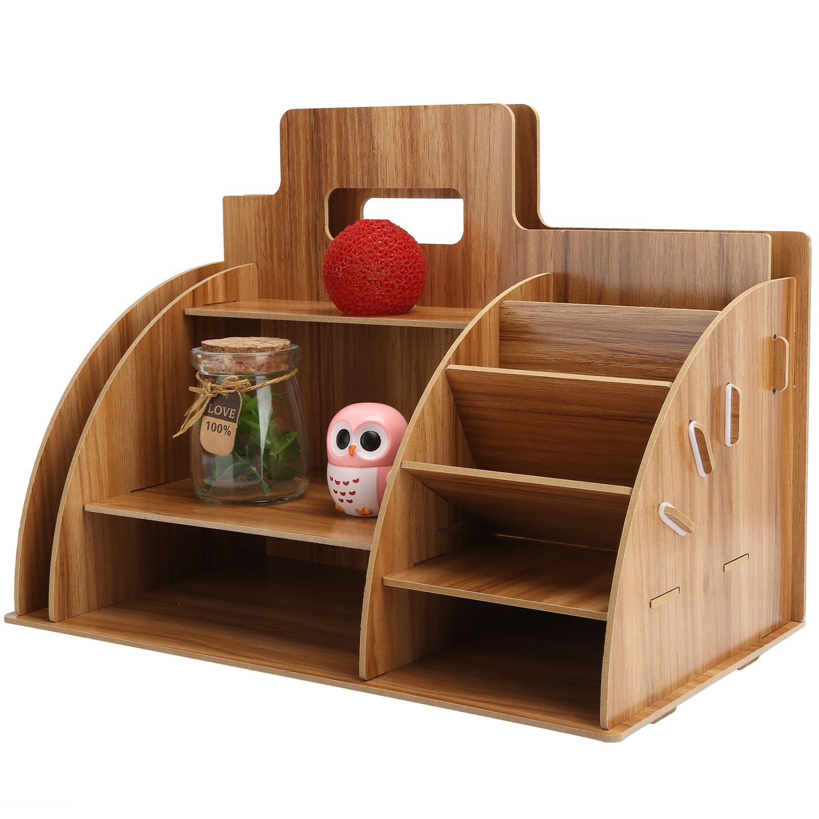 Wood Desktop Organizer Innovative Cosmetics Stationery Storage Rack for Home view 11
