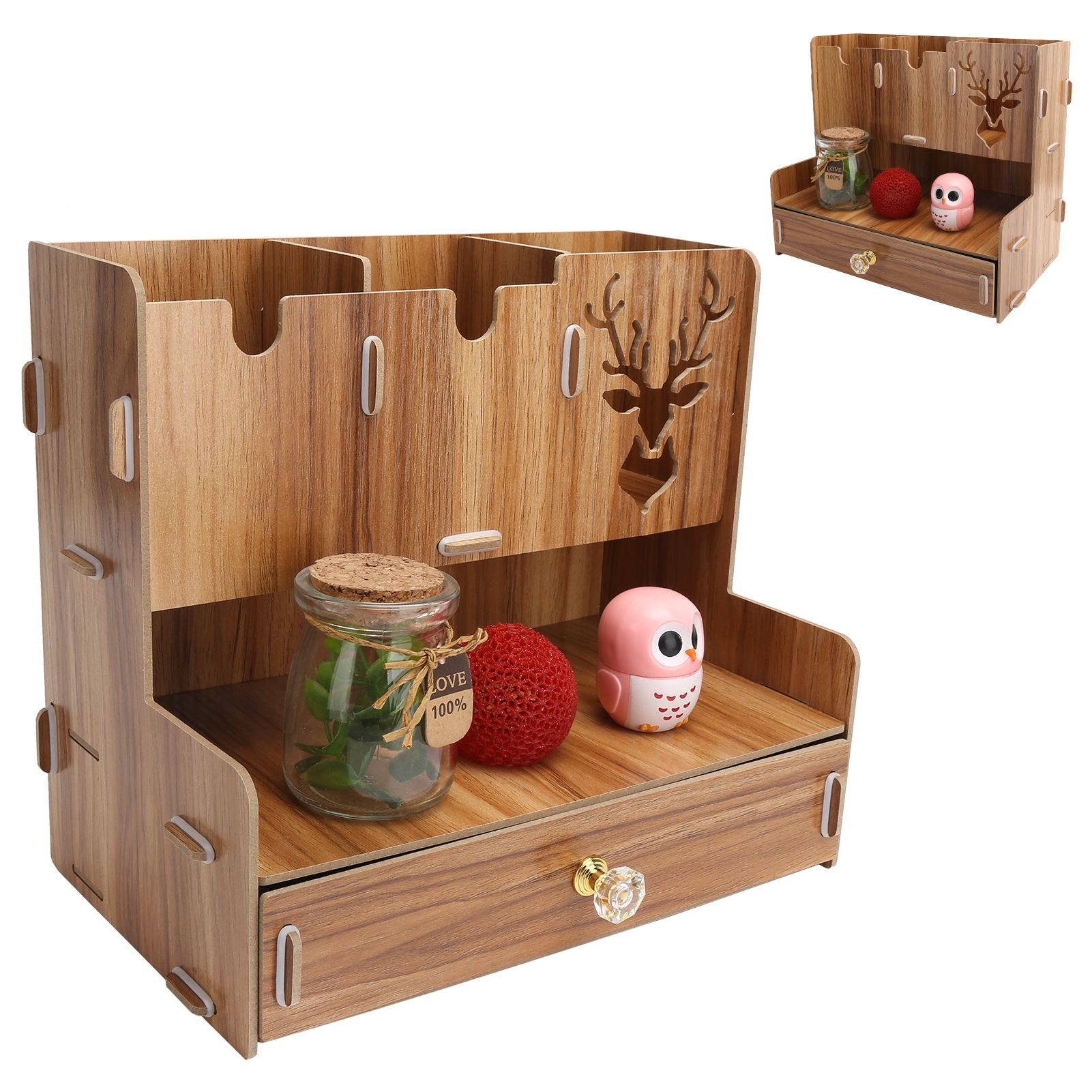 Desktop Organizer Wooden Pen Holder Storage Rack Stationery Supplies for Home view 5