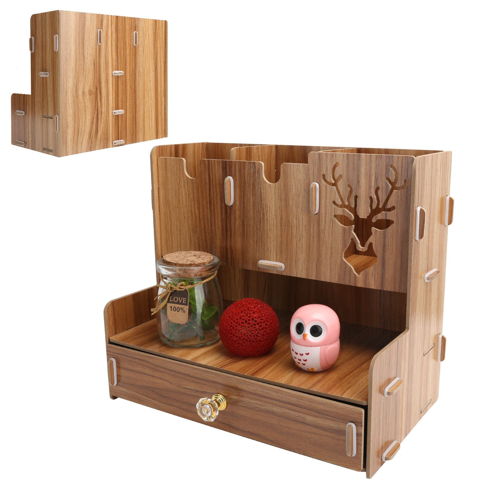 Desktop Organizer Wooden Pen Holder Storage Rack Stationery Supplies for Home view 7