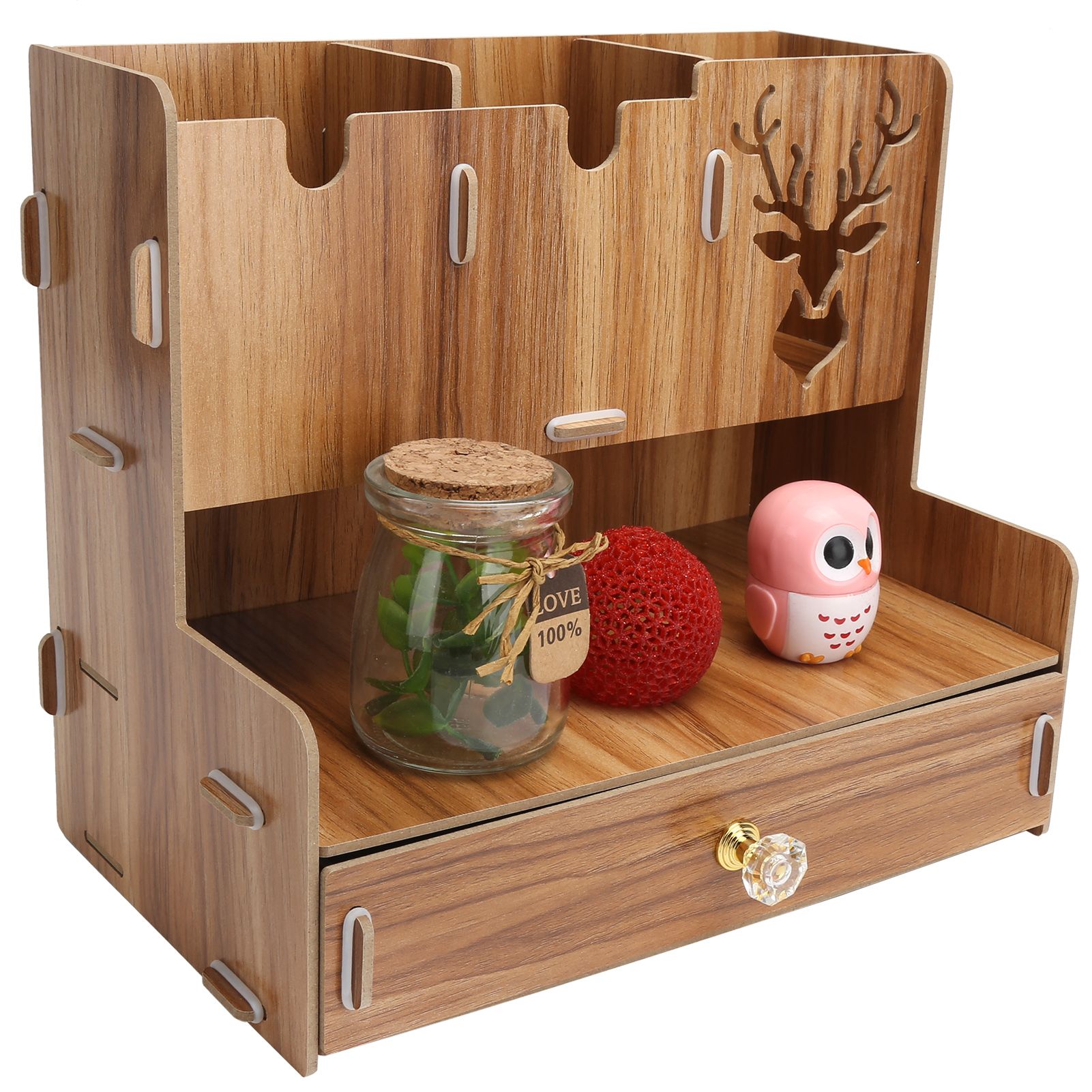 Desktop Organizer Wooden Pen Holder Storage Rack Stationery Supplies for Home view 8