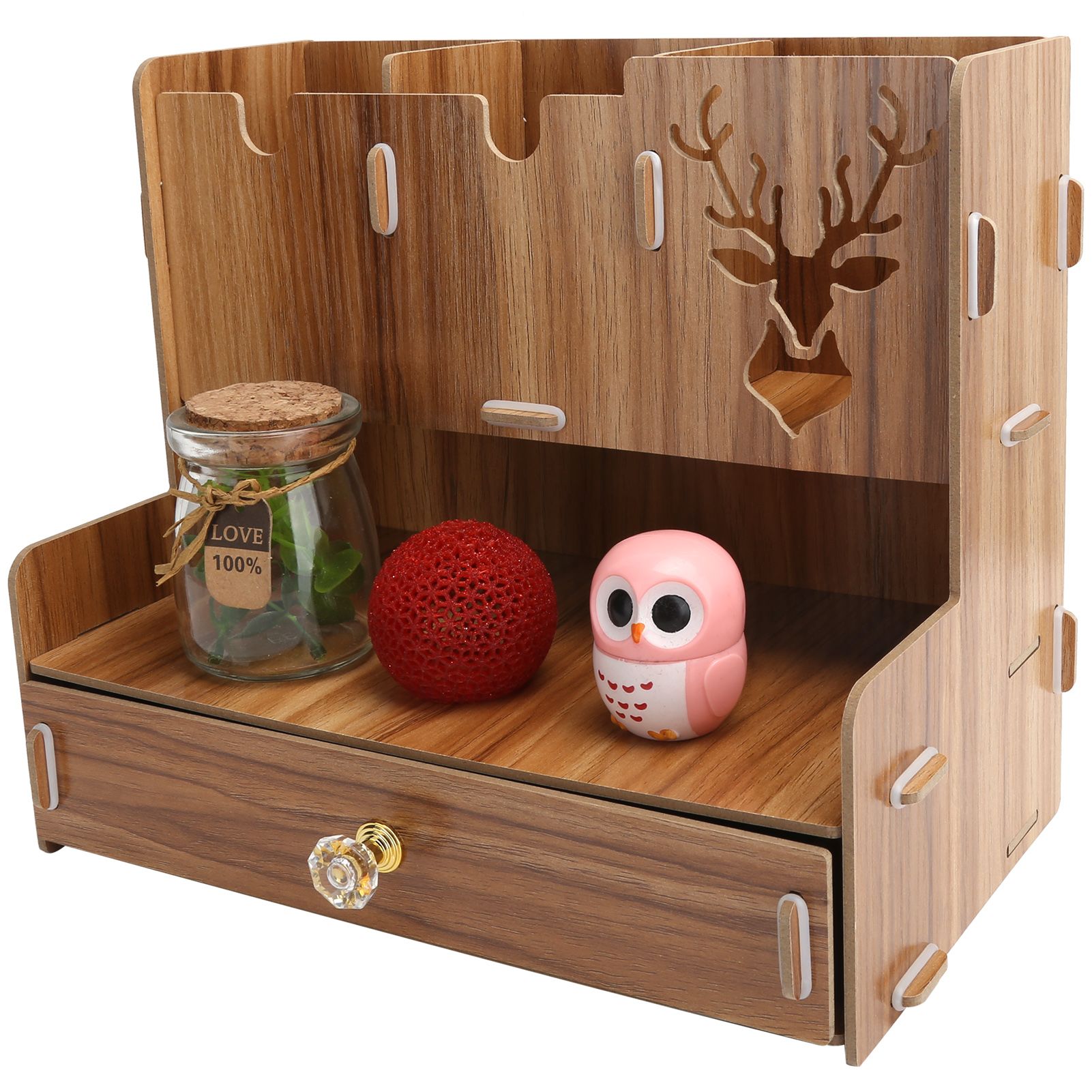 Desktop Organizer Wooden Pen Holder Storage Rack Stationery Supplies for Home view 9