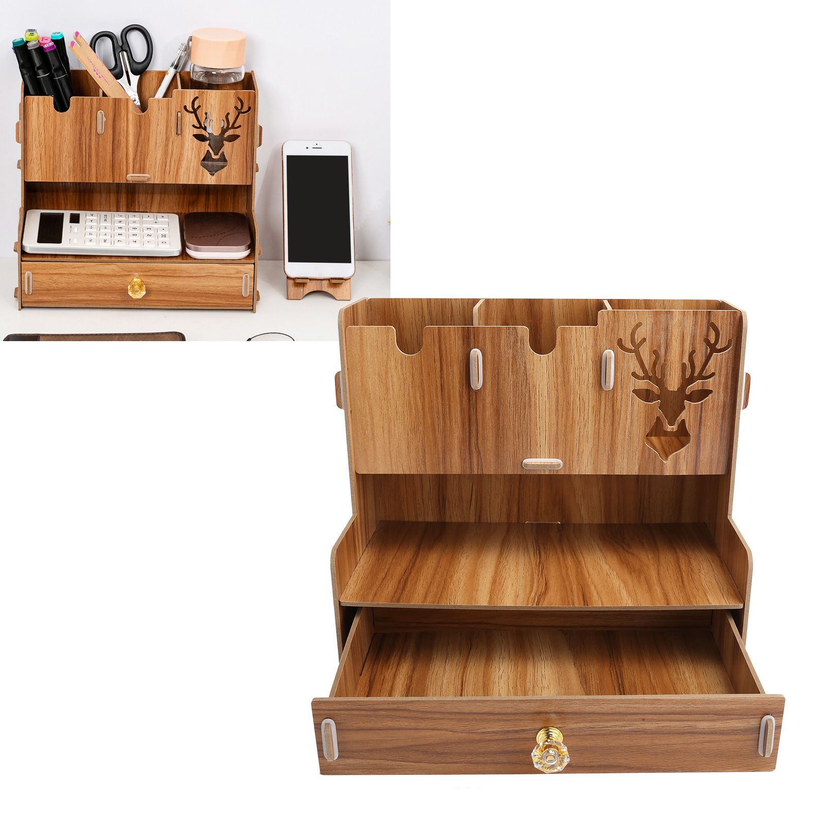 Desktop Organizer Wooden Pen Holder Storage Rack Stationery Supplies for Home view 11