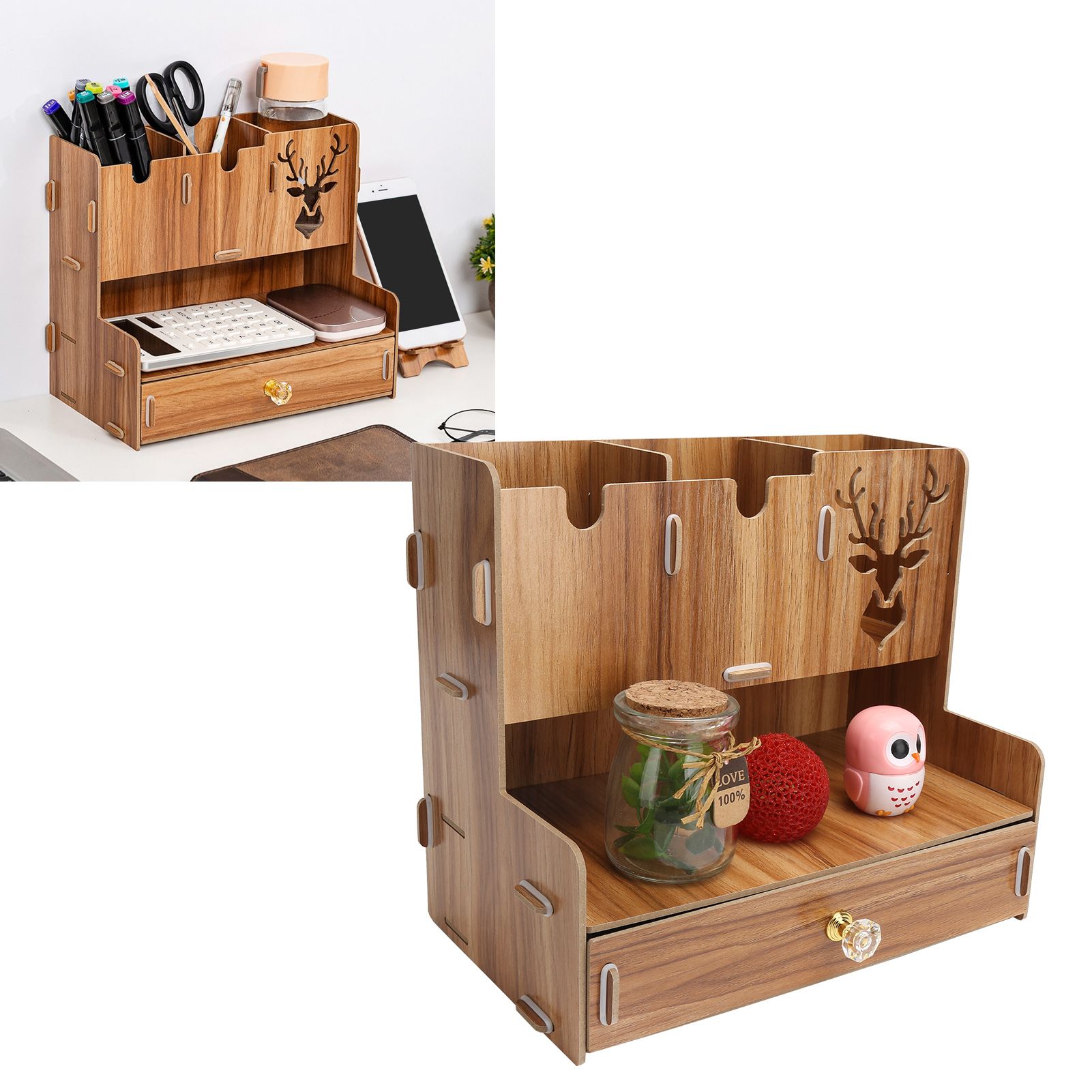 Desktop Organizer Wooden Pen Holder Storage Rack Stationery Supplies for Home view 12