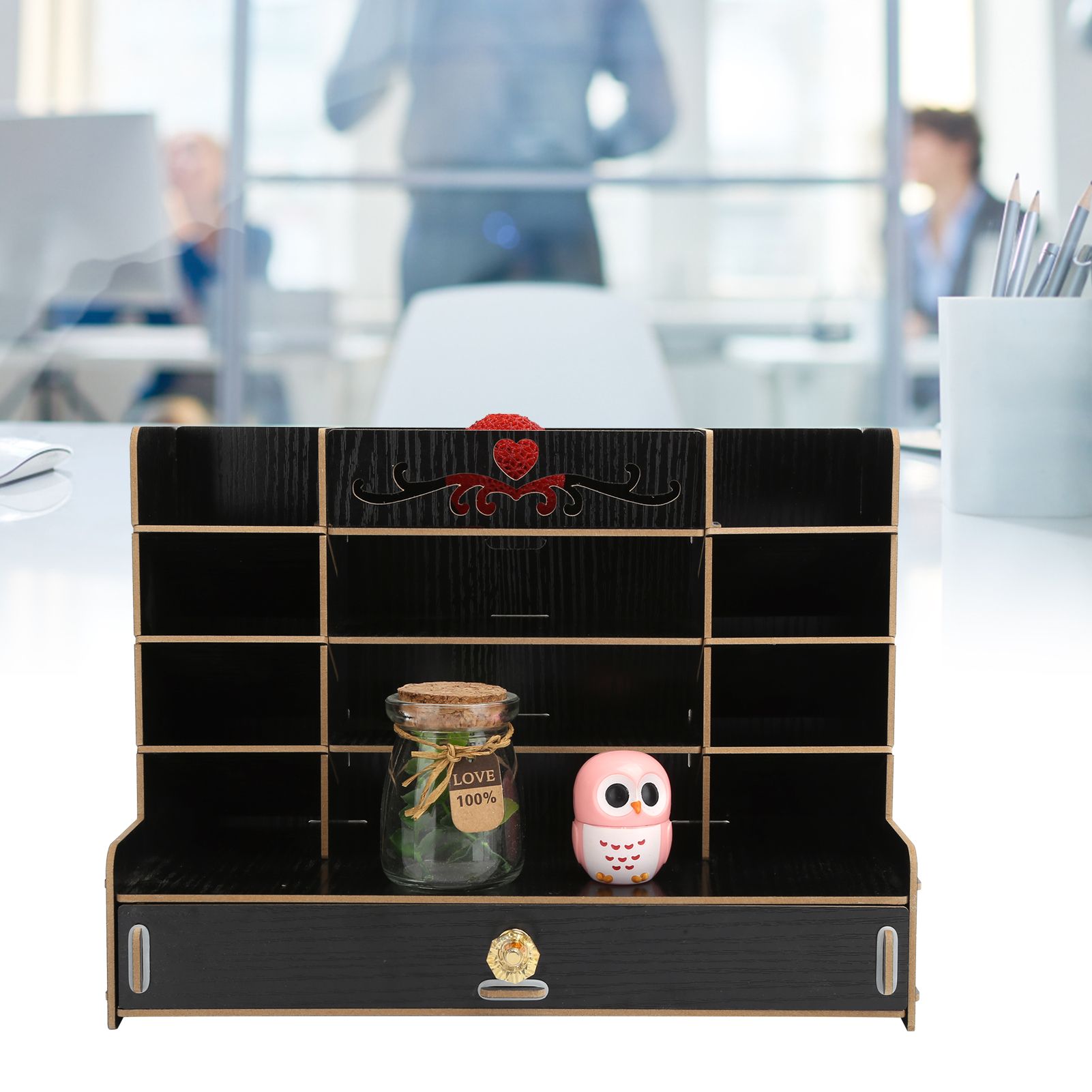 Wooden Storage Box Innovative Desktop Pen Holder Container Stationery Rack view 11