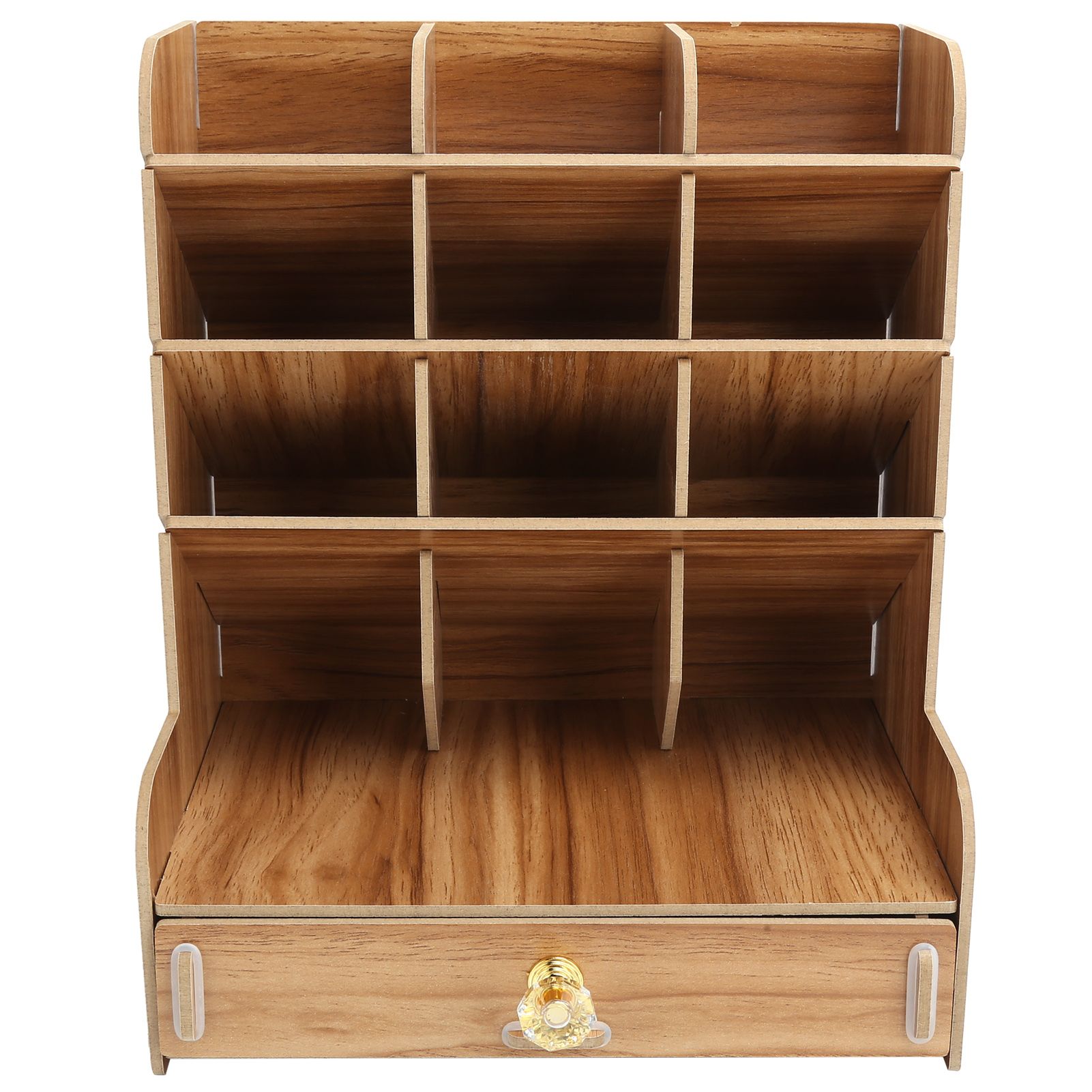 Wood Desktop Bookshelf Multi Function Pen Holder Stationery Box for Home