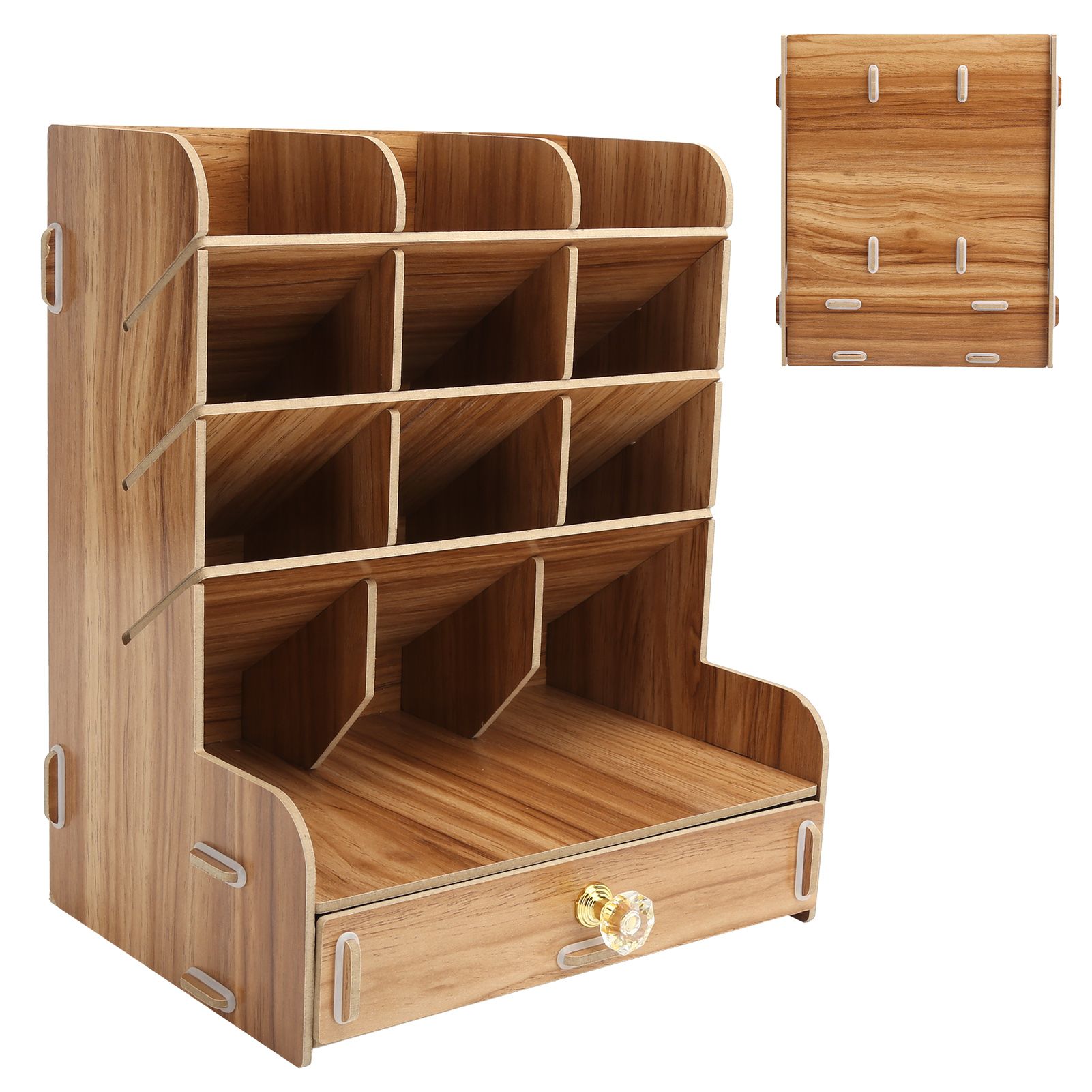 Wood Desktop Bookshelf Multi Function Pen Holder Stationery Box for Home view 3