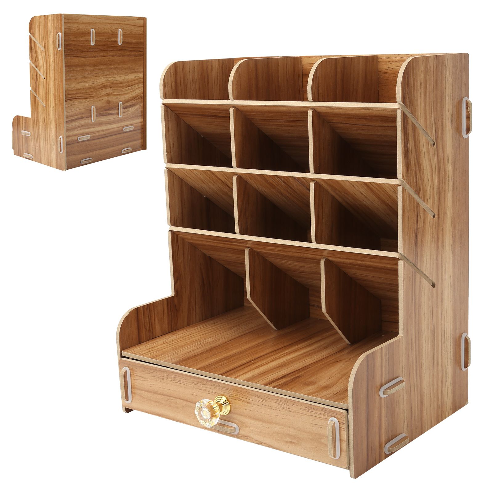 Wood Desktop Bookshelf Multi Function Pen Holder Stationery Box for Home view 6