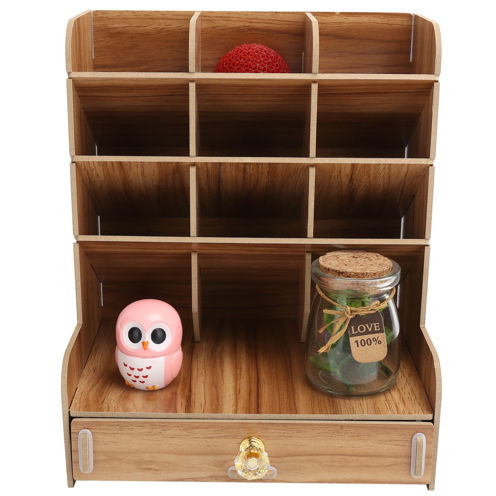 Wood Desktop Bookshelf Multi Function Pen Holder Stationery Box for Home view 7