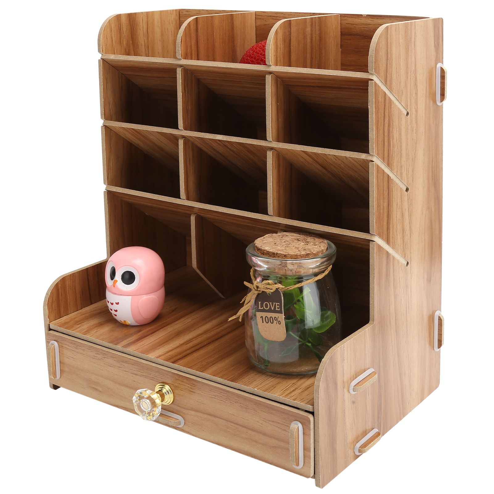 Wood Desktop Bookshelf Multi Function Pen Holder Stationery Box for Home view 8