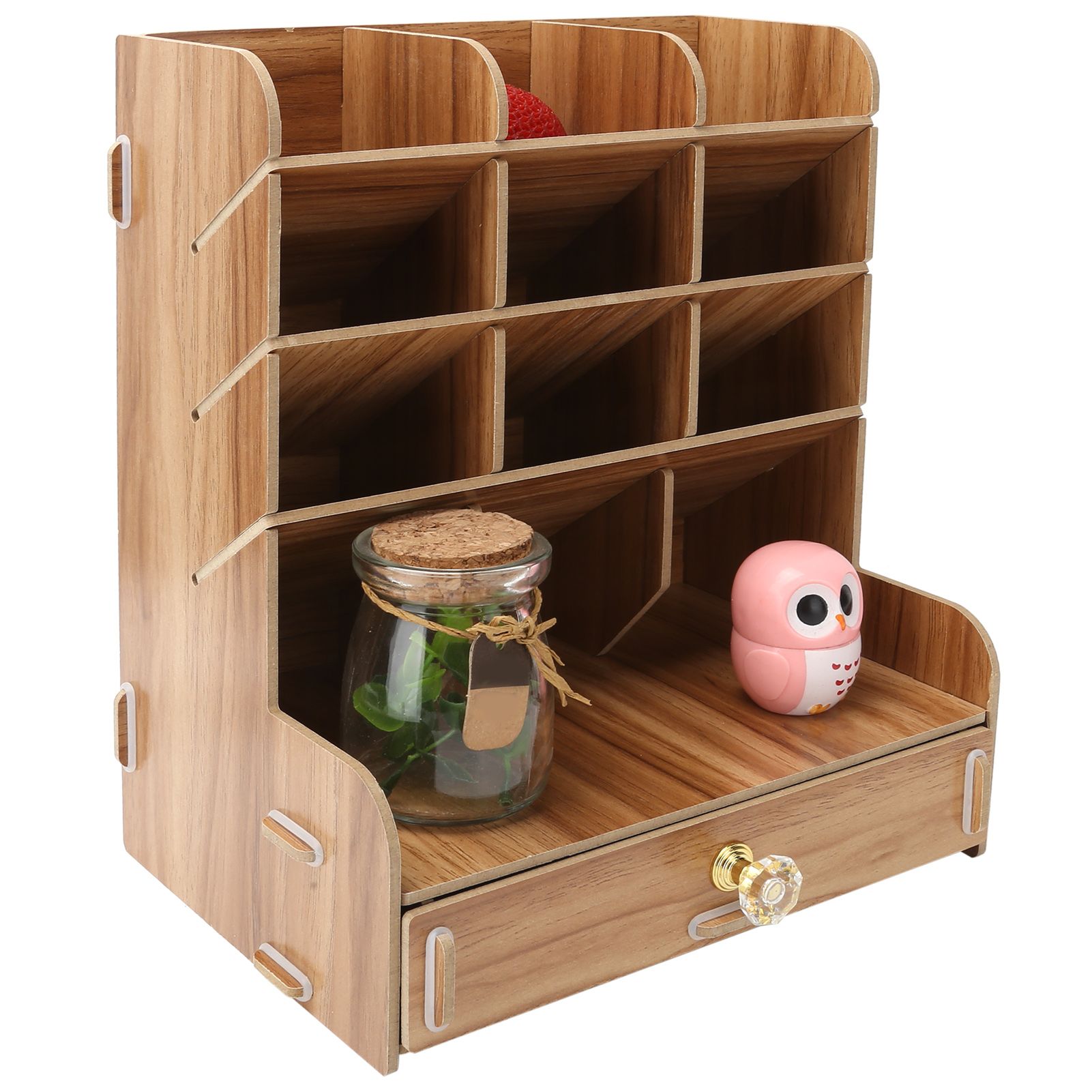 Wood Desktop Bookshelf Multi Function Pen Holder Stationery Box for Home view 10
