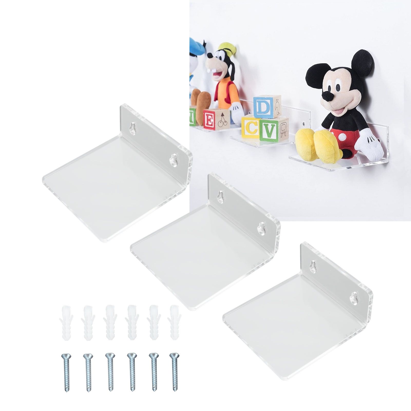 3PCS Clear Acrylic Display Rack Wall Mounted Floating Shelf for Home Toys view 12