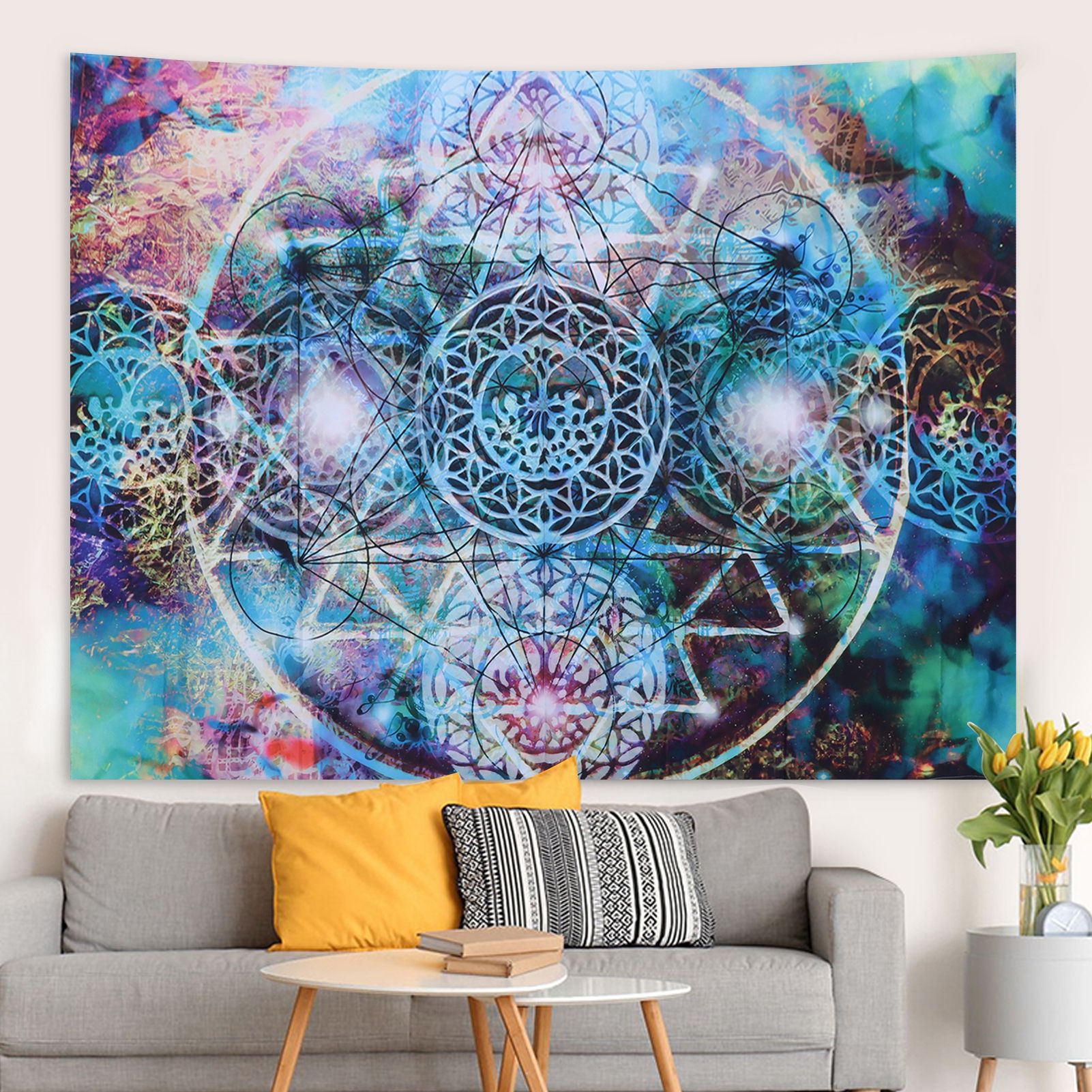 Polyester Tapestry Abstract Geometry Pattern Wall Hanging Blanket Art Home view 12
