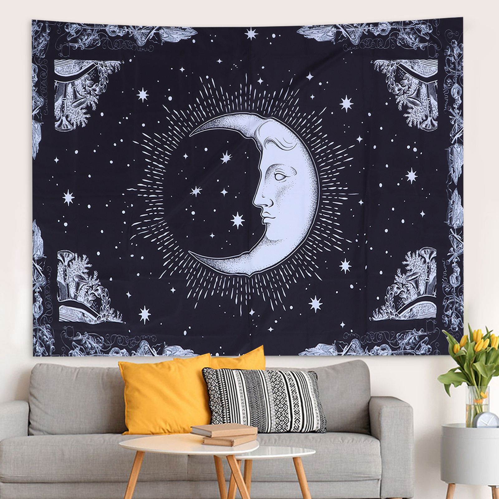 Wall Hanging Tapestry MoonPattern Background Decoration for Living Room view 12