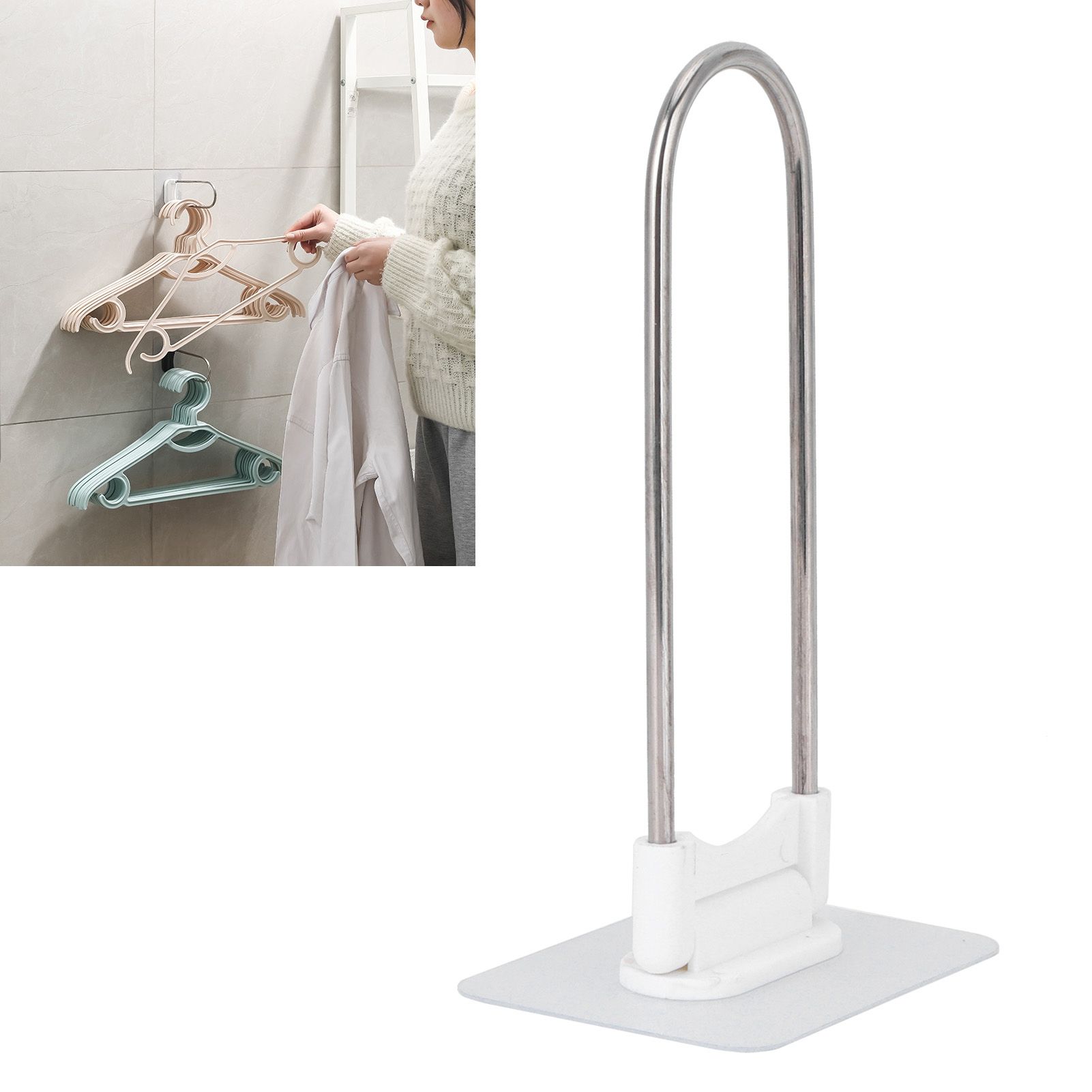 Clothes Hanger Organizer Stainless Steel UShape Wall Storage Rack for Bathroom view 11
